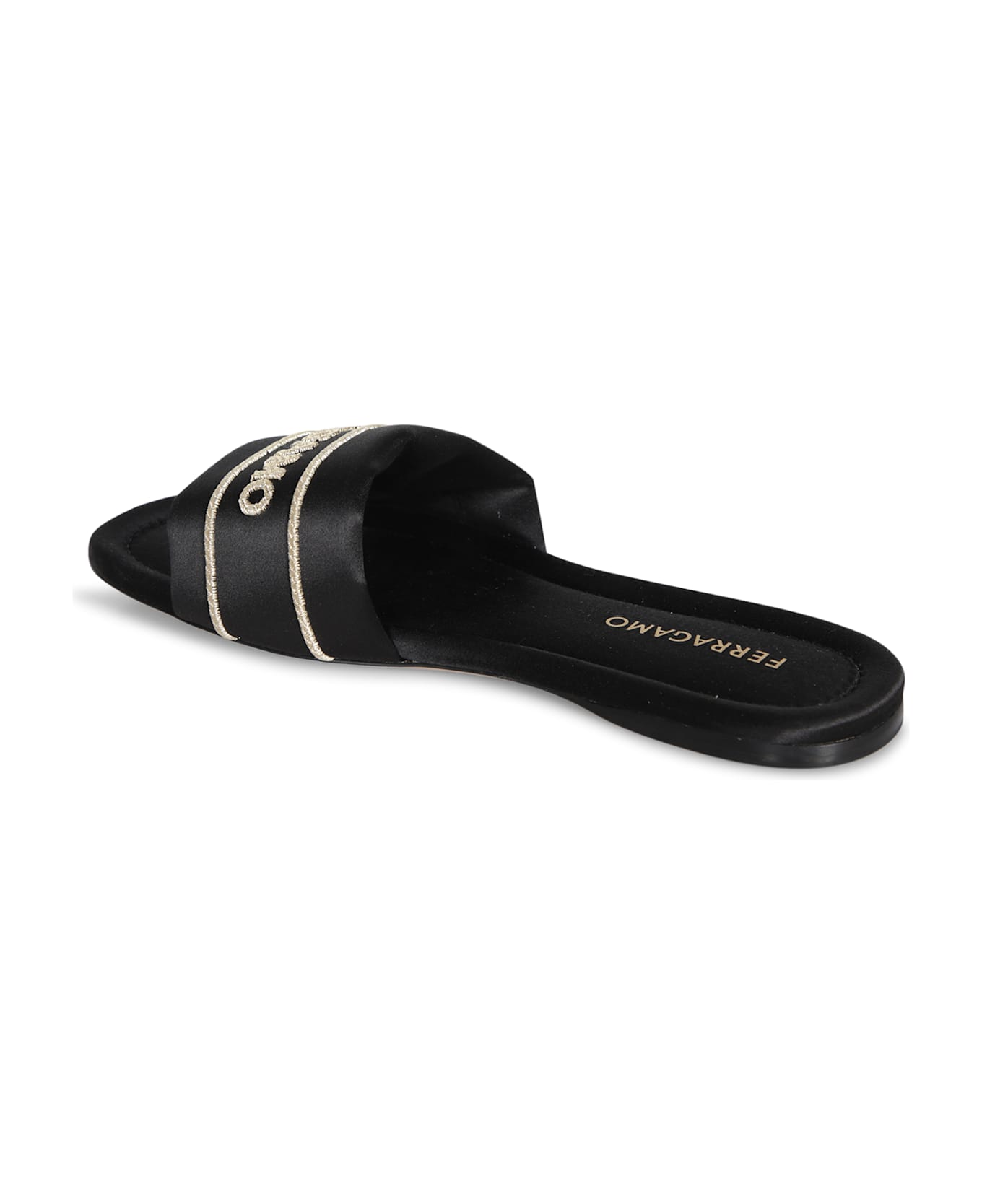 Ferragamo Black Fabric Slide Sandals - Black