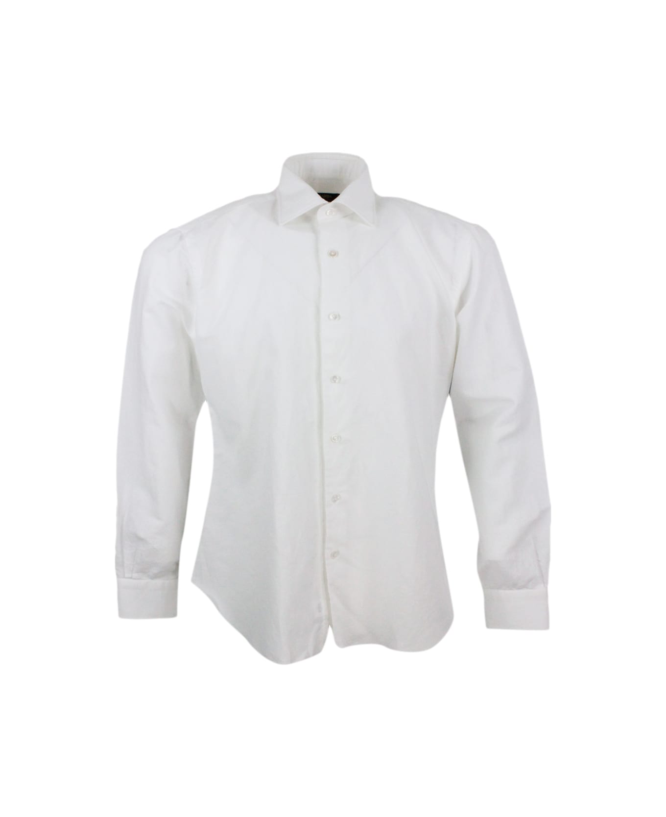 Barba Napoli Cult Shirt In Fine Cotton And Linen With Italian Collar And Hand-sewn With Mother-of-pearl Buttons - White