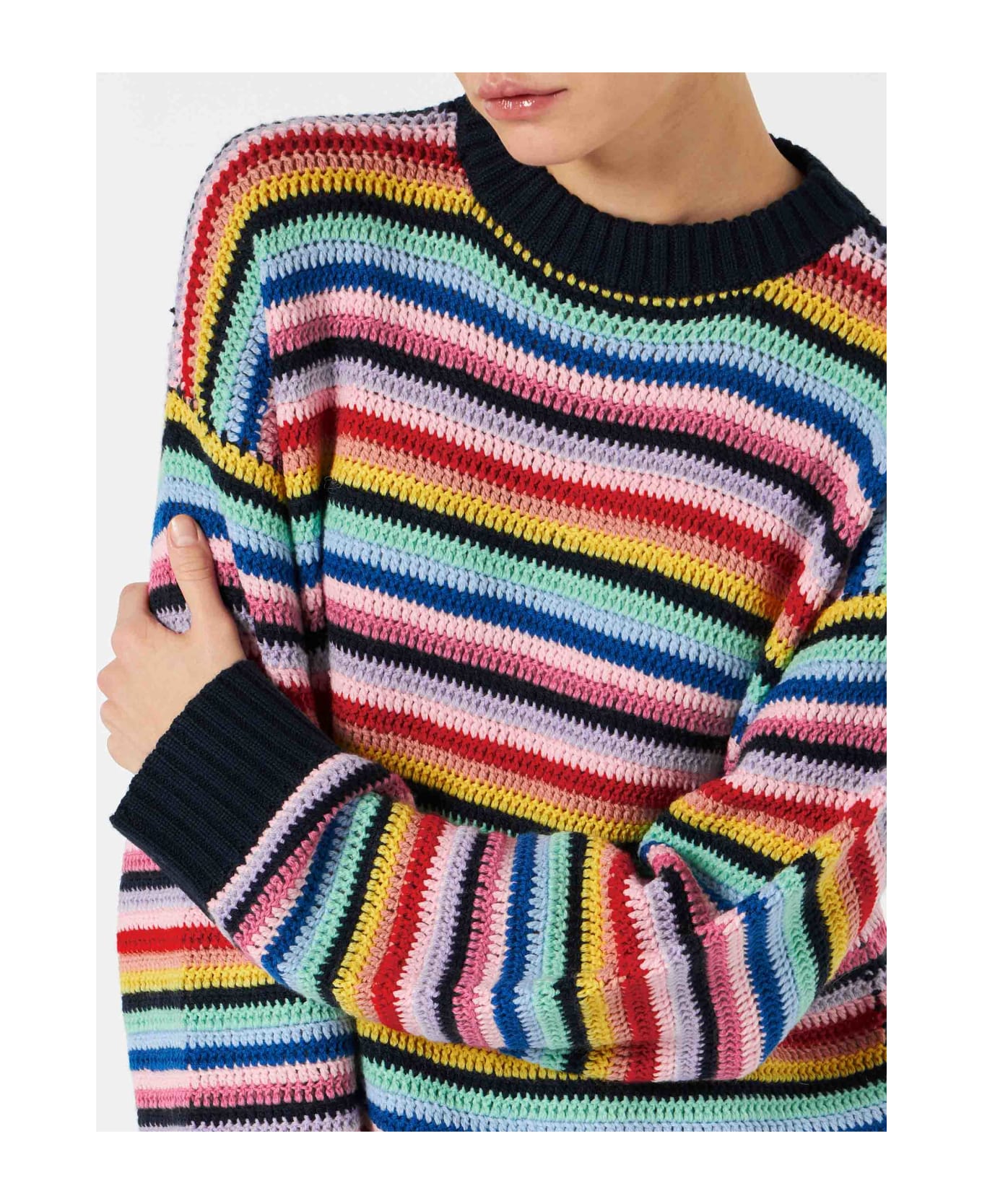 MC2 Saint Barth Woman Multicolor Striped Crochet Sweater - MULTICOLOR