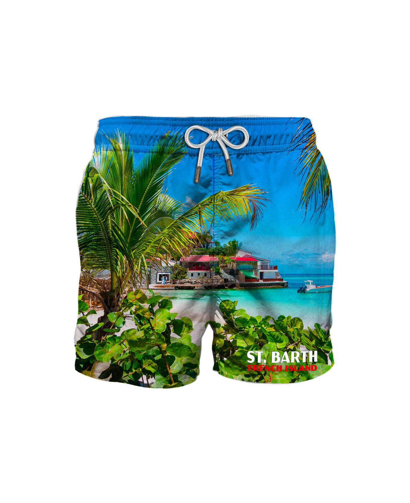 MC2 Saint Barth Man Swim Shorts With Caribbean Island Print - MULTICOLOR