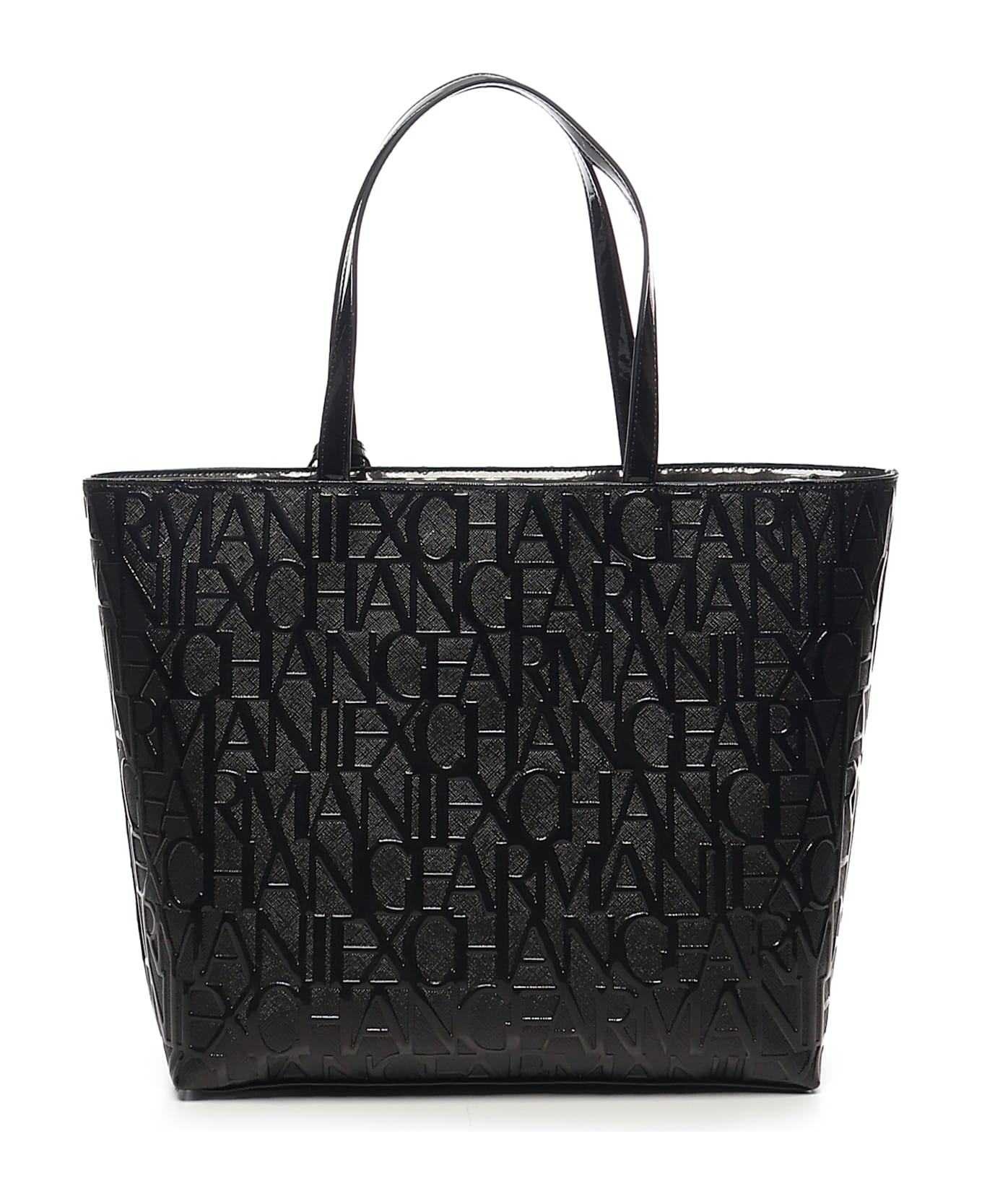 Armani Exchange Shopper Bag With All-over Logo - Black
