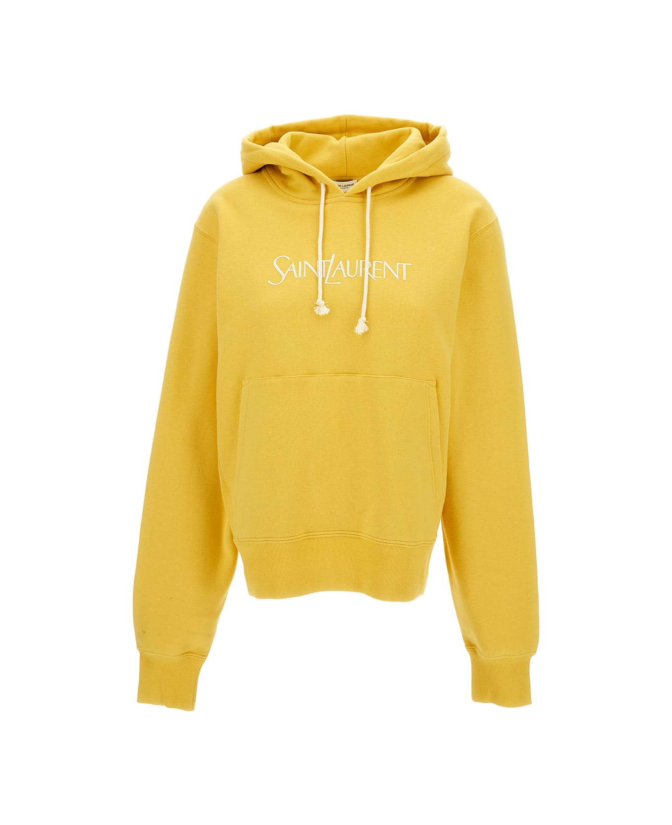 Saint Laurent Yellow Hoodie With Logo Embroidery In Cotton Woman - Yellow