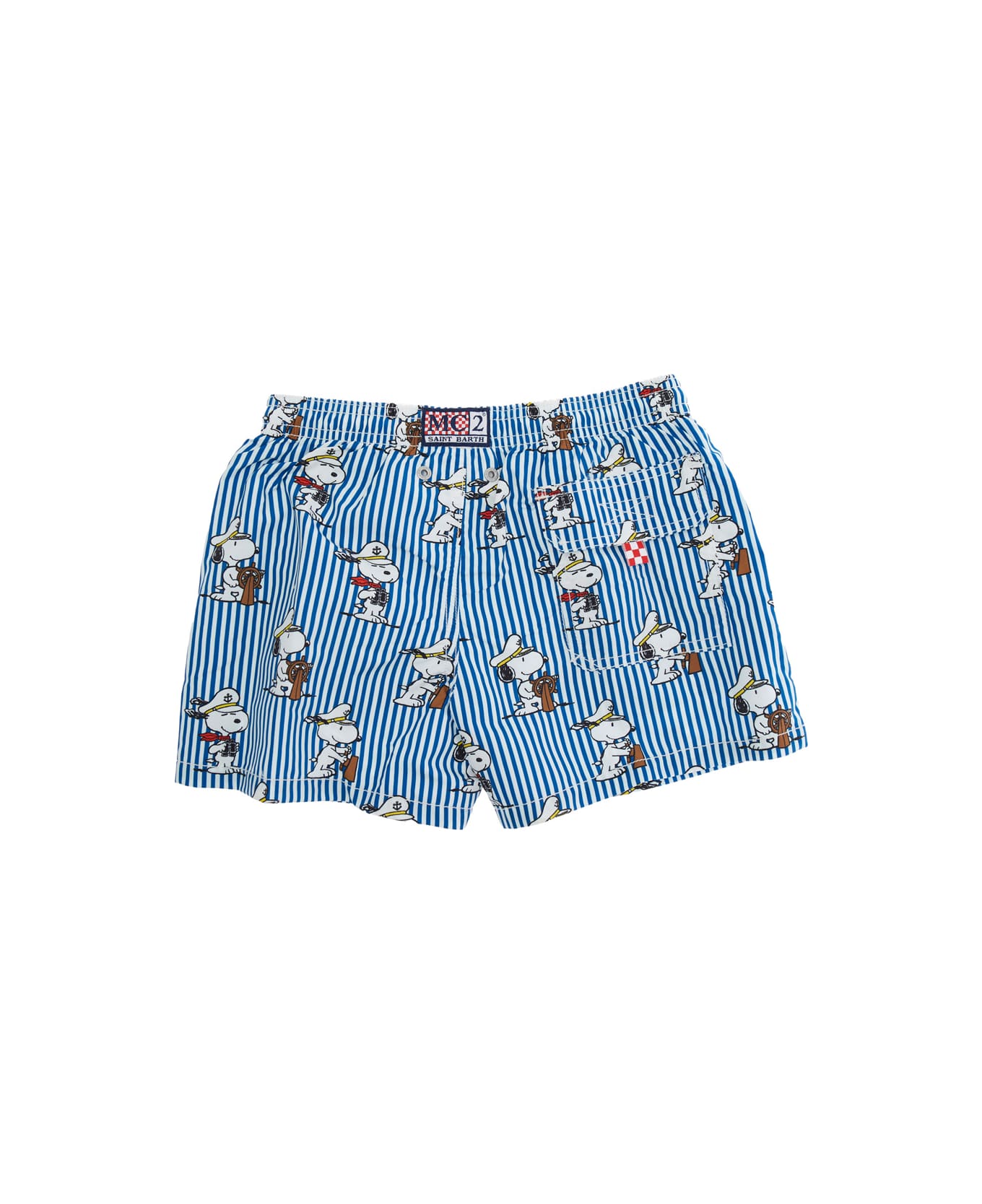 MC2 Saint Barth 'jean' Blue Swim Shorts With Elastic Drawstring Waist And All-over Striped Motif With Print In Tech Fabric Baby - Blu