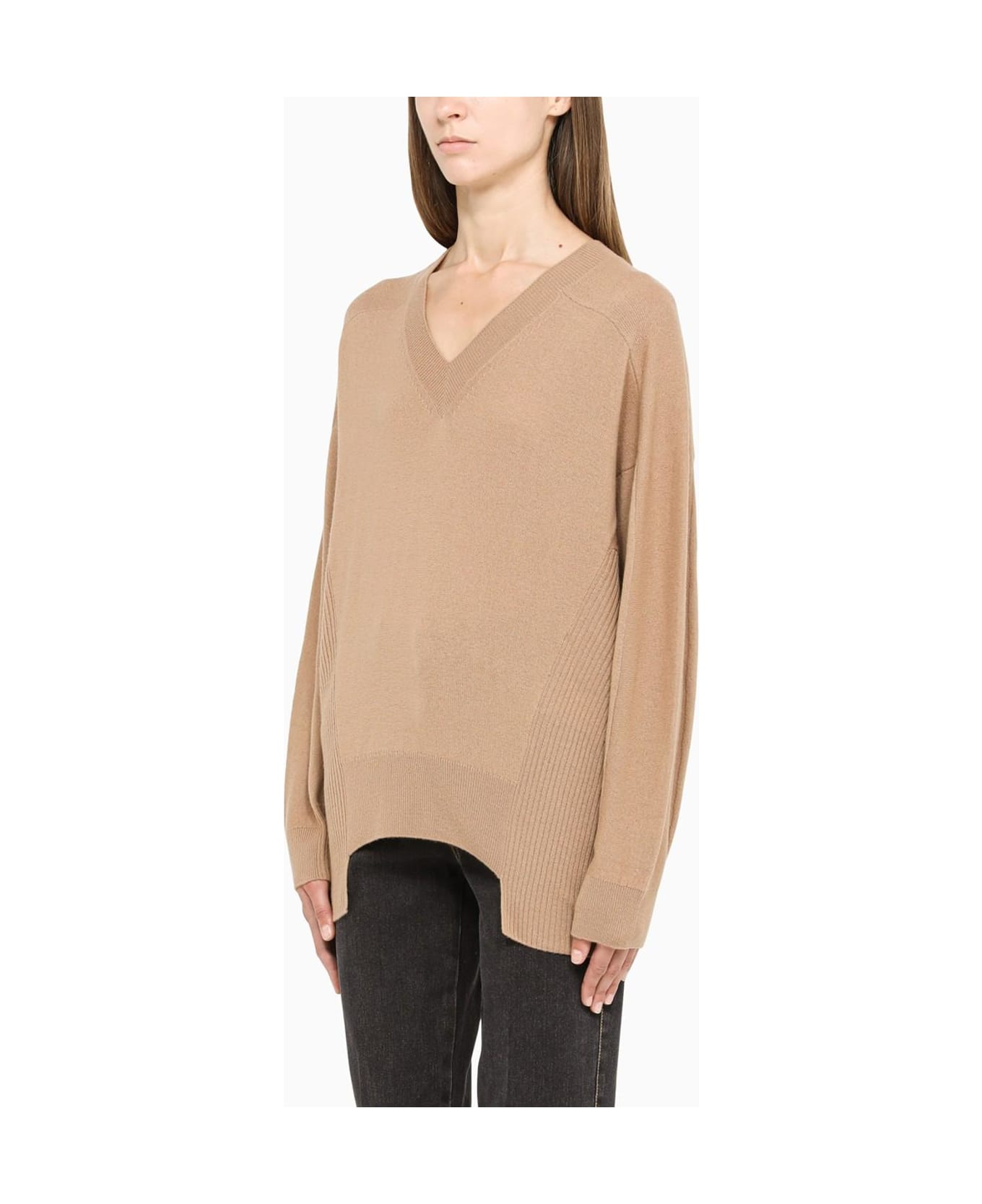 Stella McCartney Brown Pullover With V Neck - Cammello