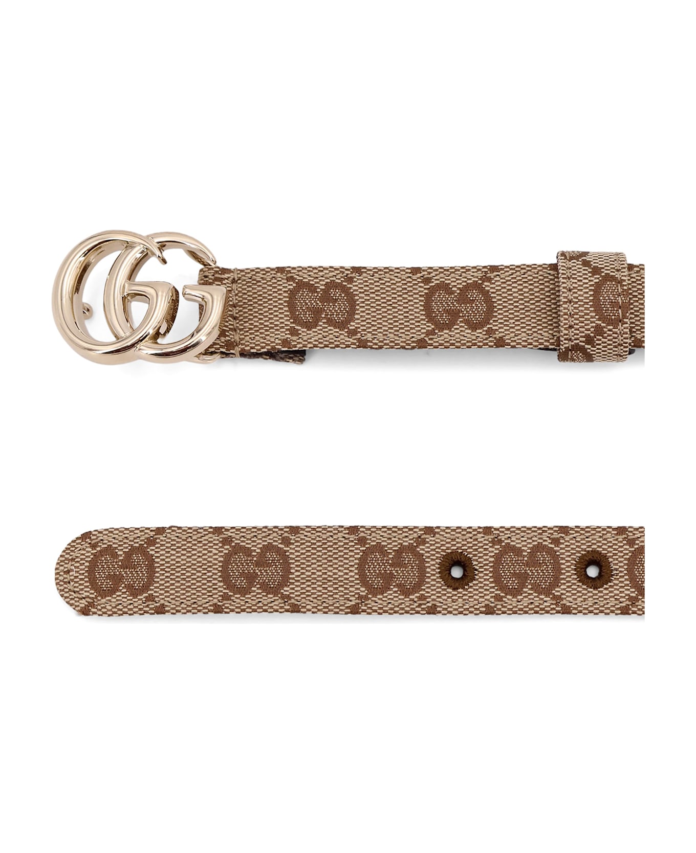 Gucci Gg Supreme Fabric And Leather Belt - Beige