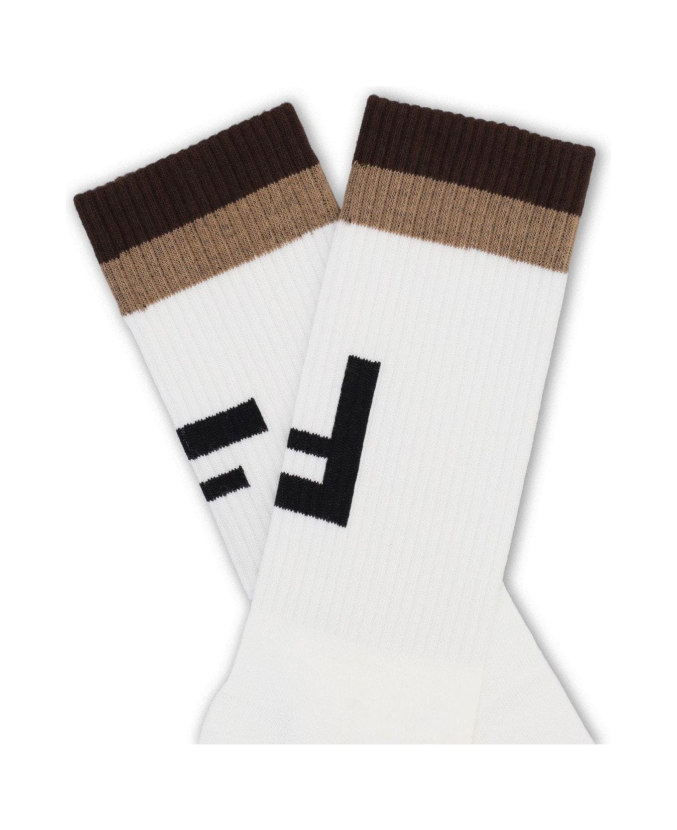Fendi Ff Jacquard Ribbed Socks - White