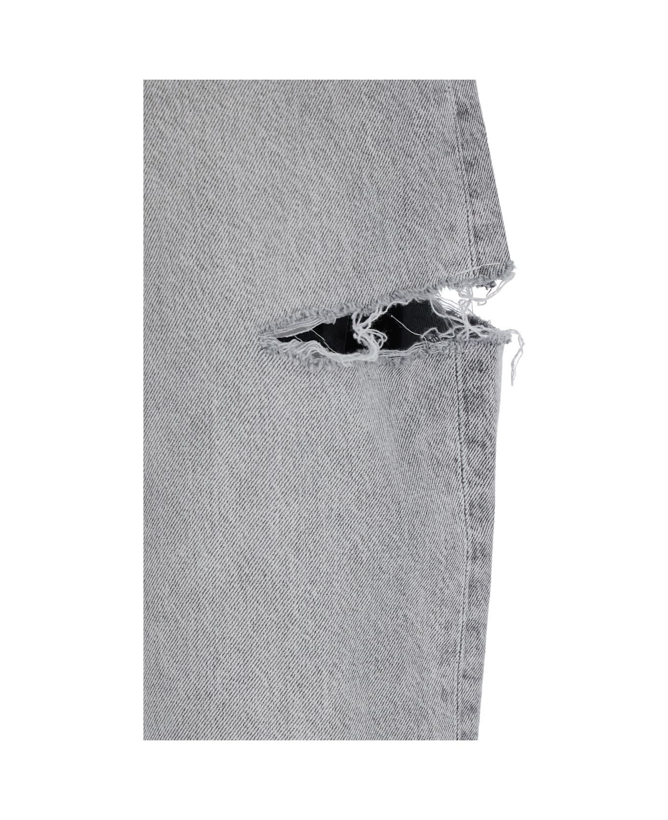 Icon Denim Grey High Waisted Jeans With Ripped Details In Denim Woman - Grey