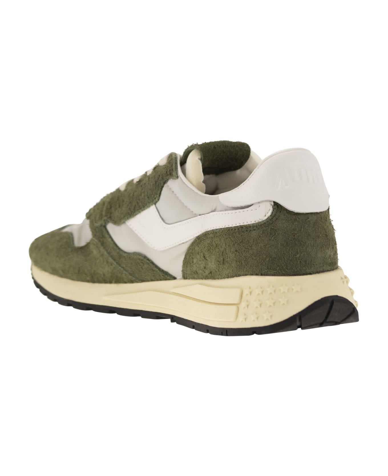 Autry Reelwind - Suede And Technical Textile Trainer - Military Green