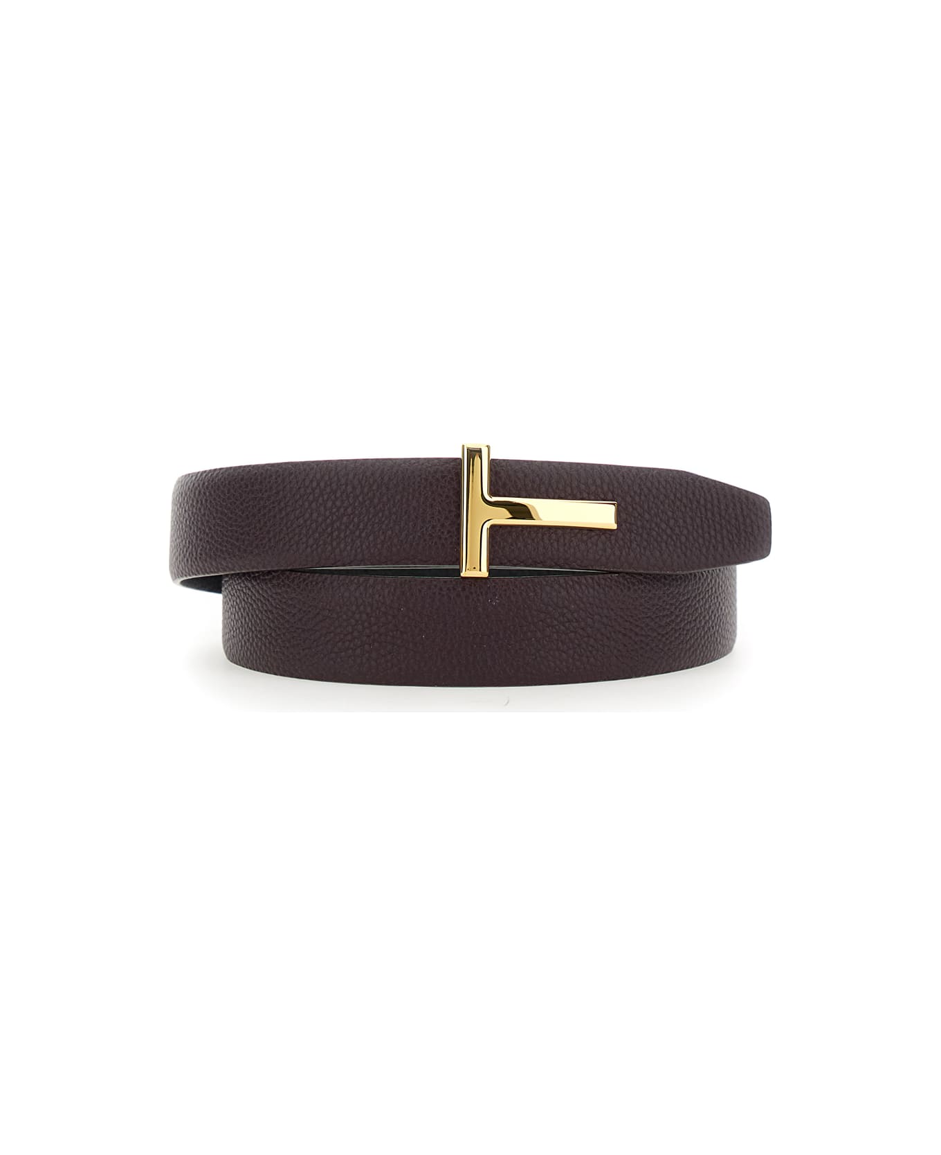 Tom Ford Bordeaux Belt With T Buckle Closure In Grained Leather Man - Bordeaux