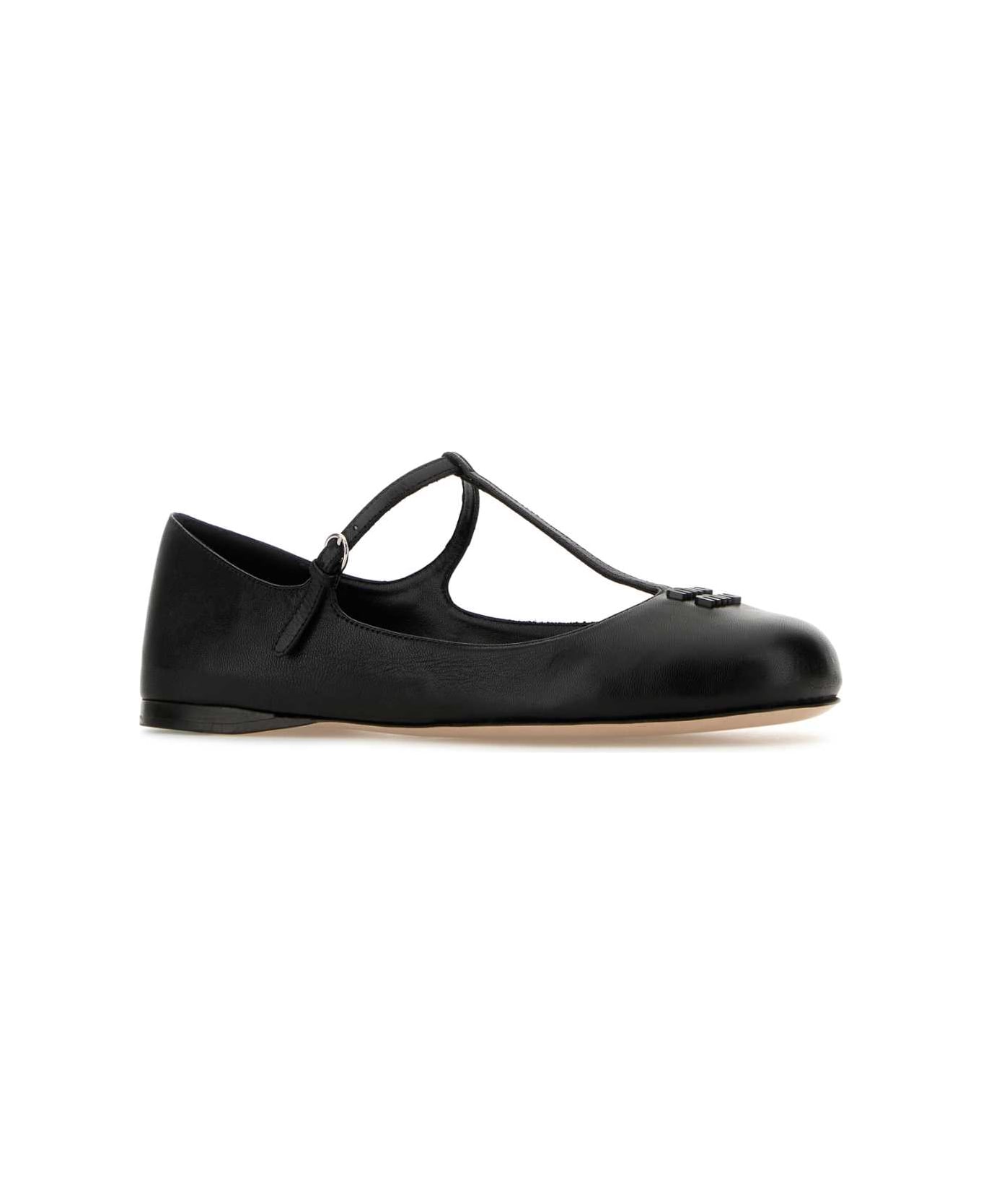 Miu Miu Black Leather Ballerinas - NERO