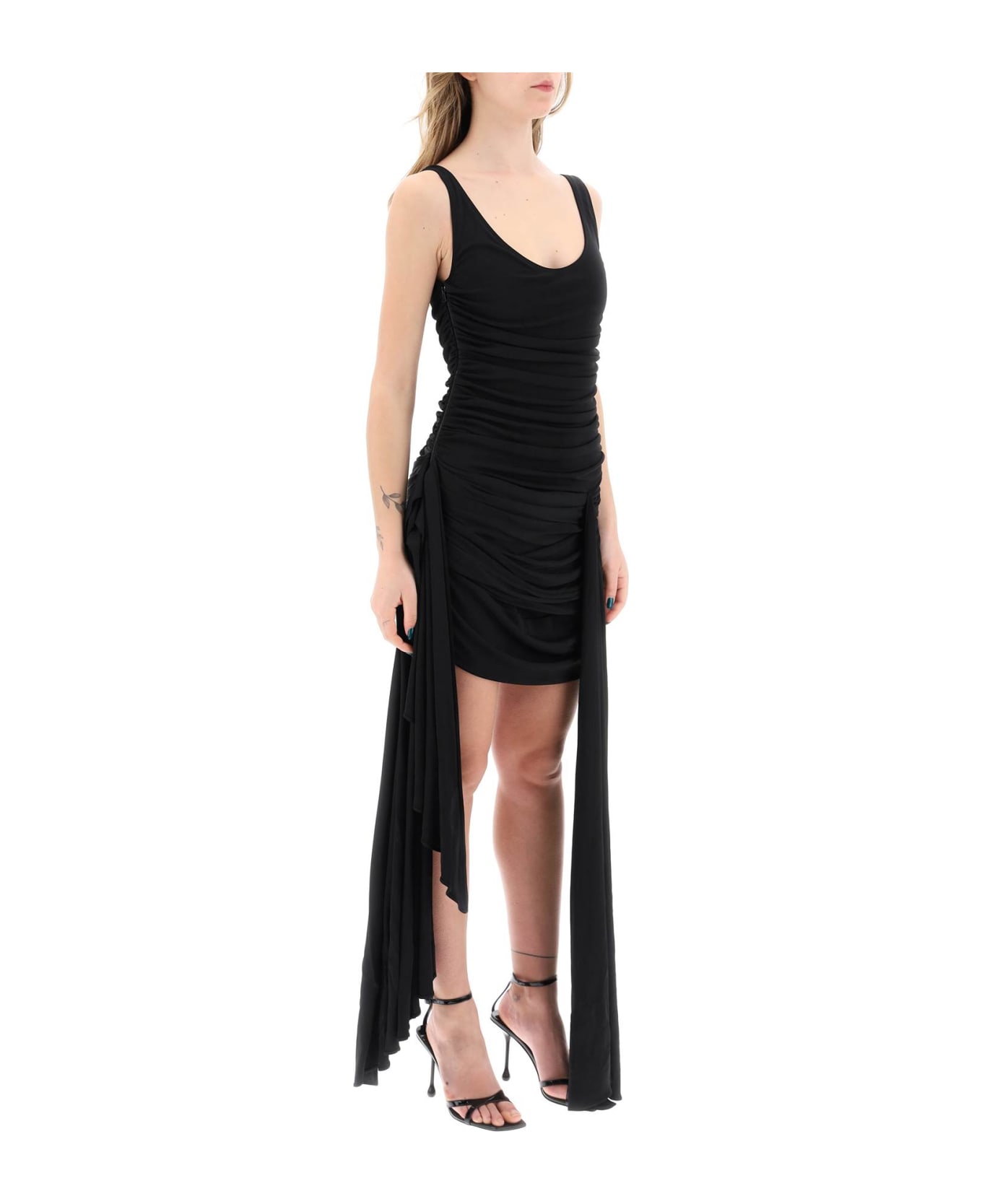 Mugler Draped Mini Dress With Side Trains - Black