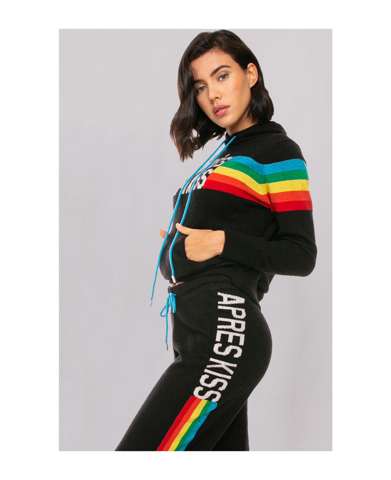 MC2 Saint Barth Knitted Sweatshirt With Rainbow Intarsia - BLACK