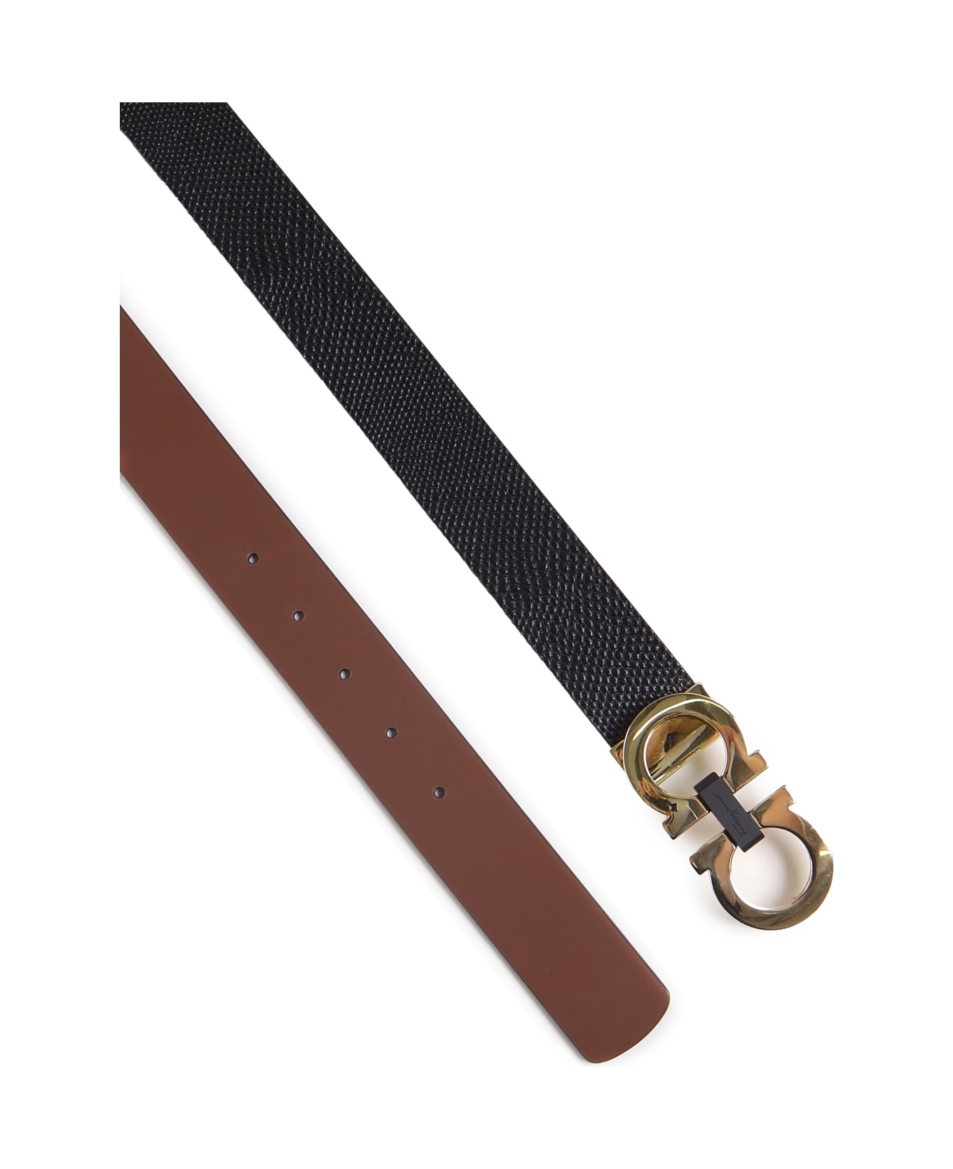 Ferragamo Double-sided Leather Belt With Gancio Buckle - Nero