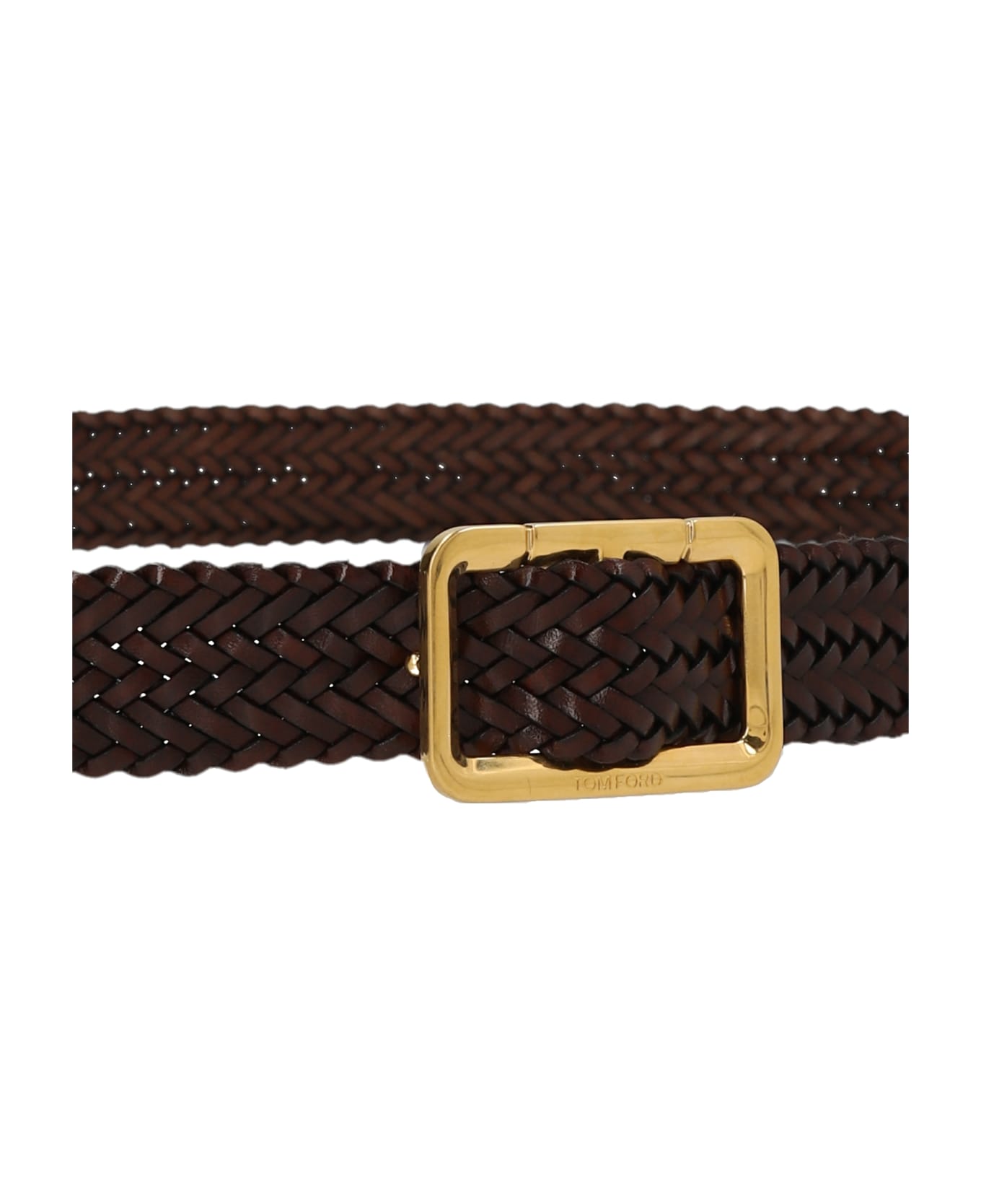Tom Ford Logo Braided Leather Belt - Brown