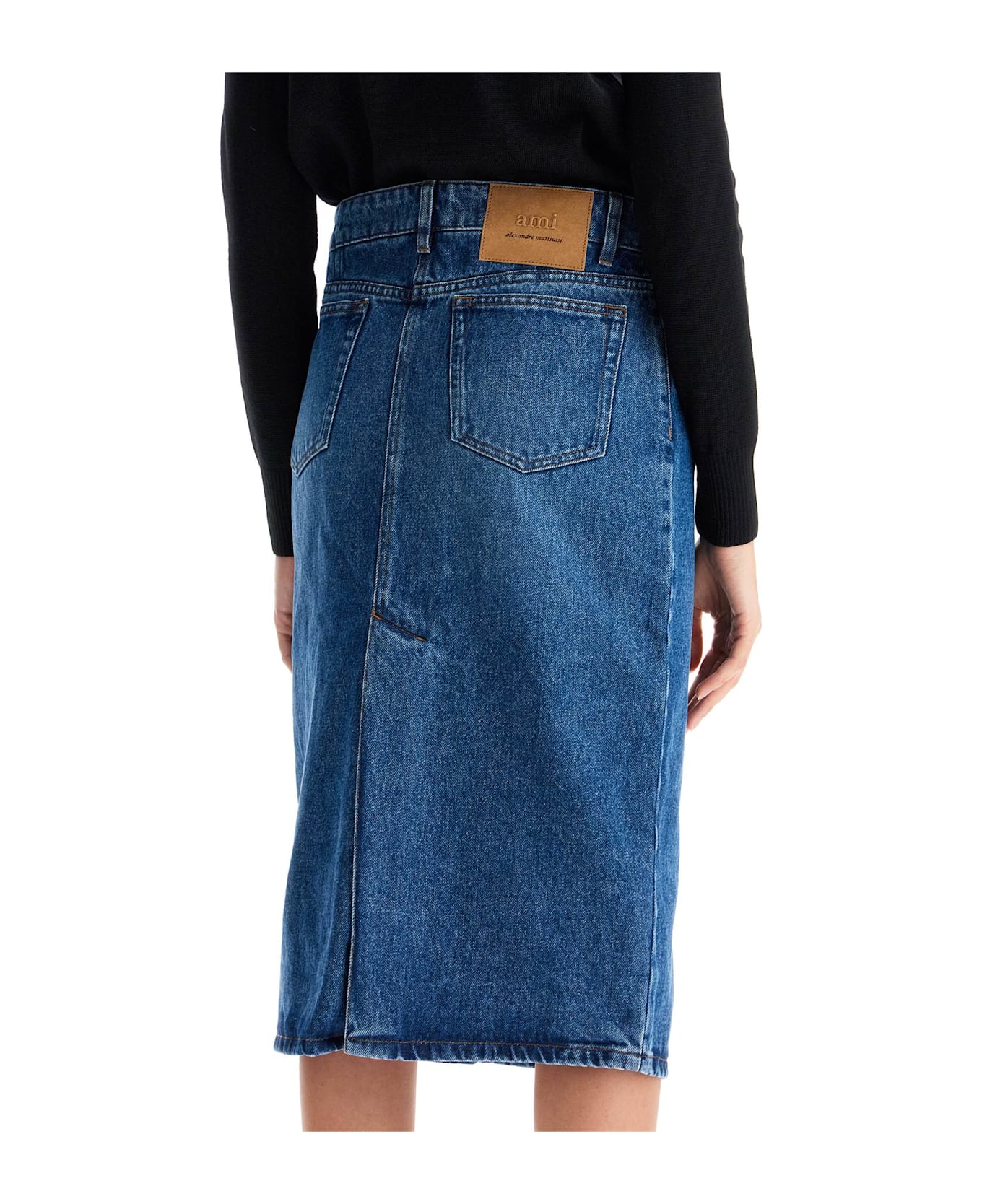 Ami Alexandre Mattiussi Denim Midi Skirt In Seven - BLEU USED (Blue)