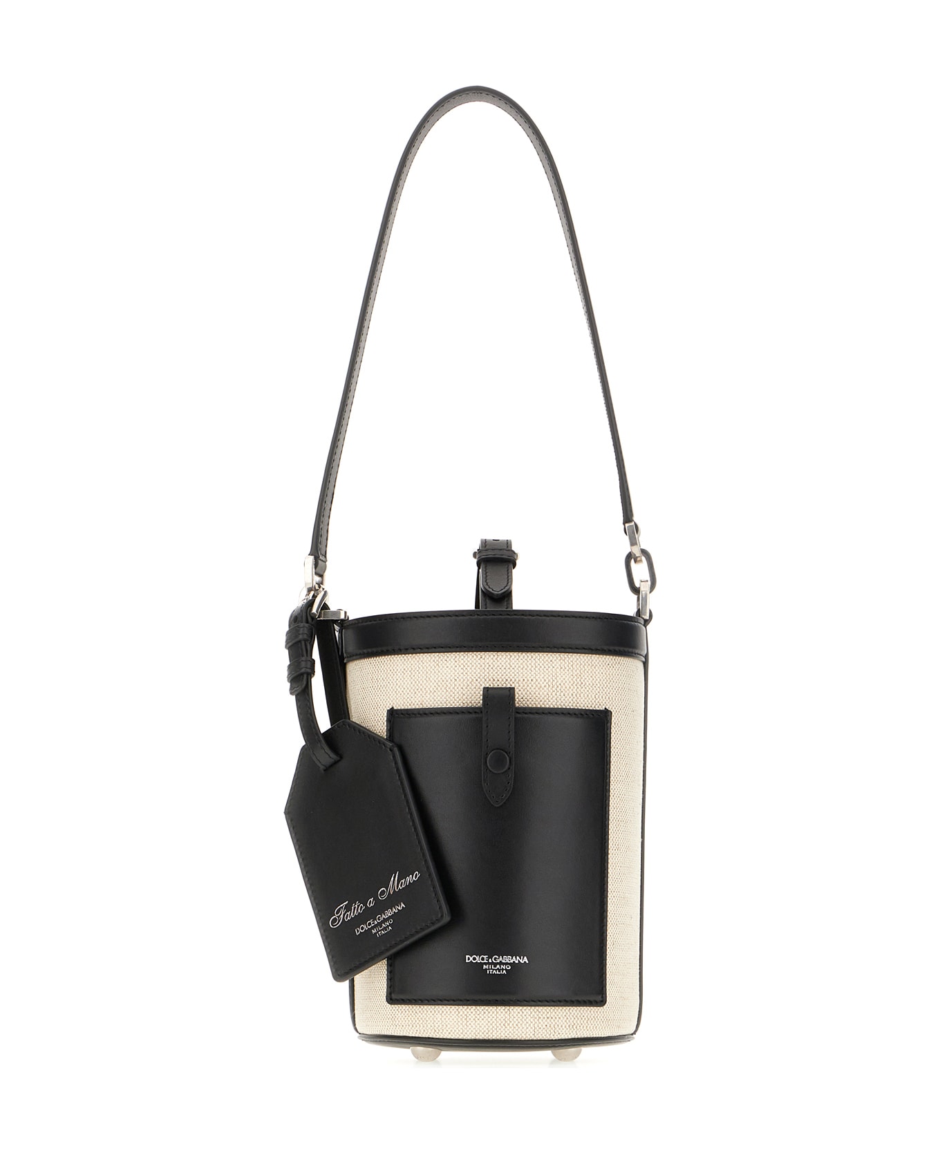 Dolce & Gabbana Sand Canvas And Leather Bucket Bag - BLACKNATURAL