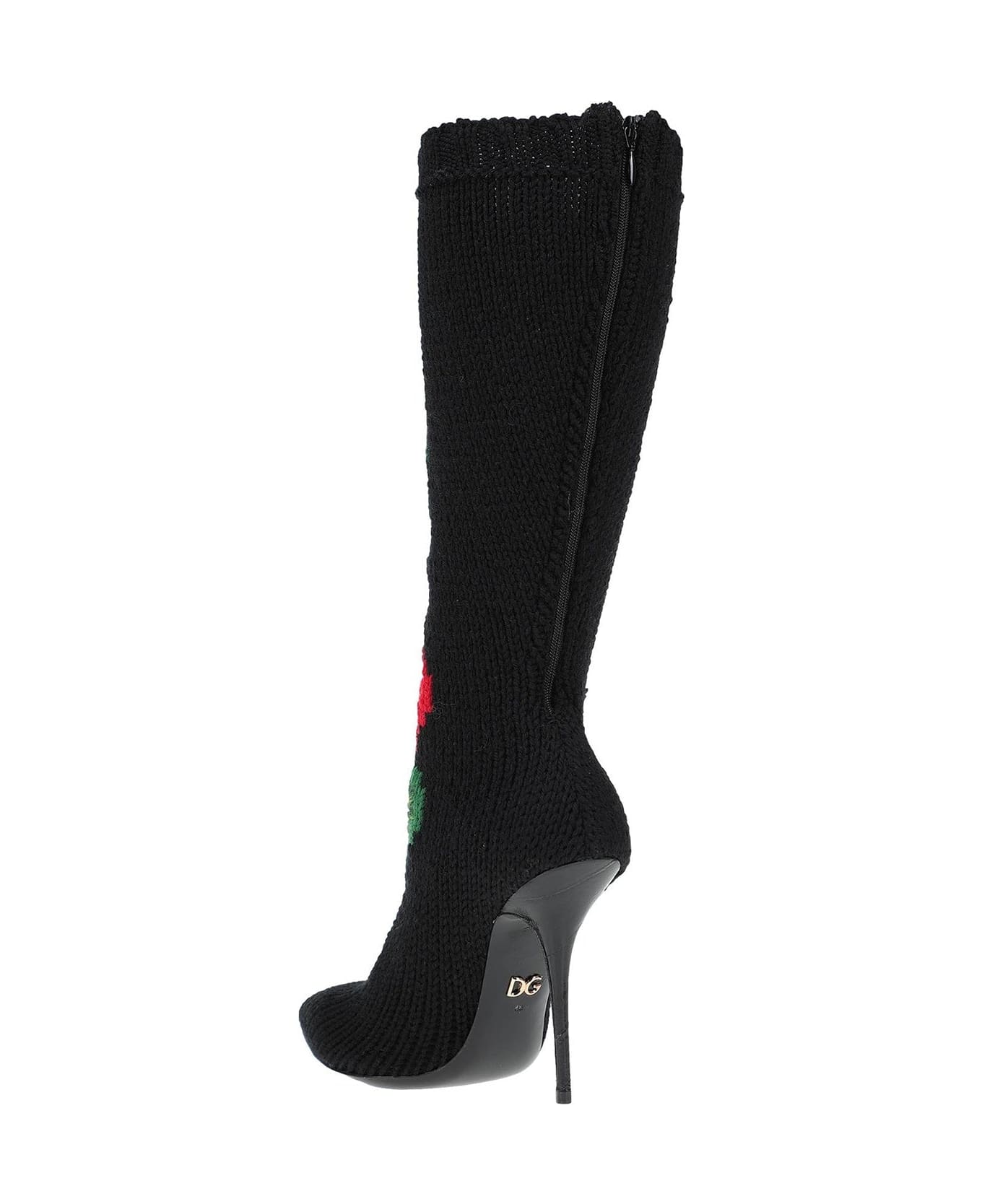 Dolce & Gabbana Wool Flower Boots - Black