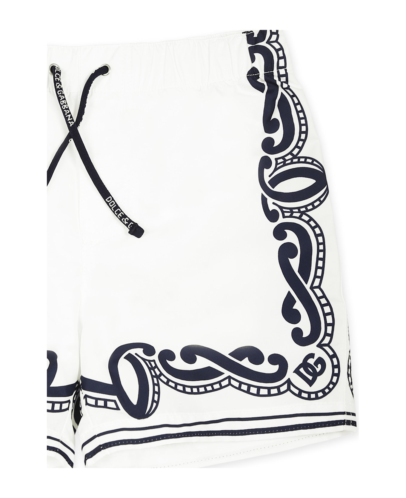 Dolce & Gabbana White Swim Shorts For Baby Boy With Bandana Print - White