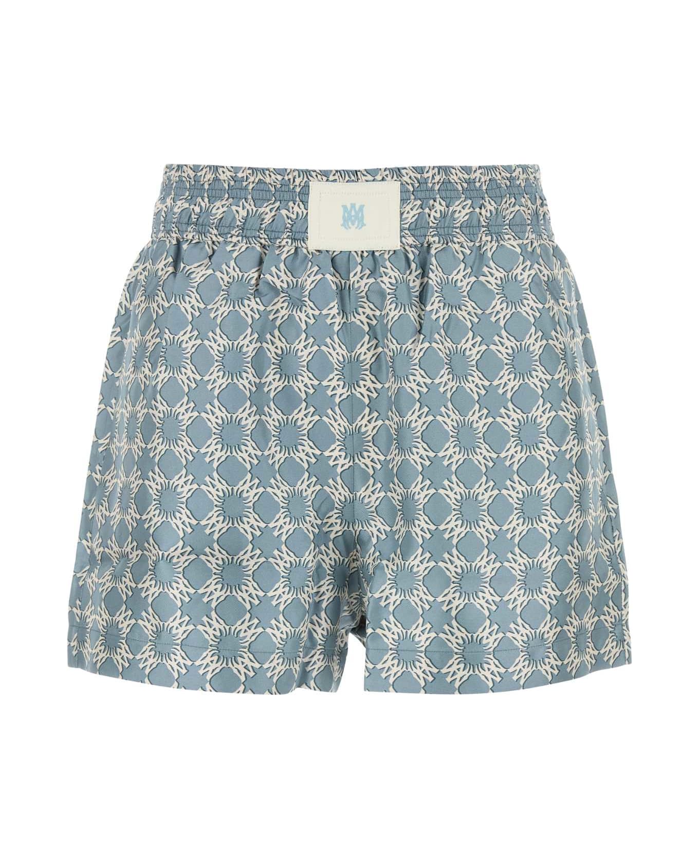 AMIRI Printed Silk Shorts - DUSTYBLUE