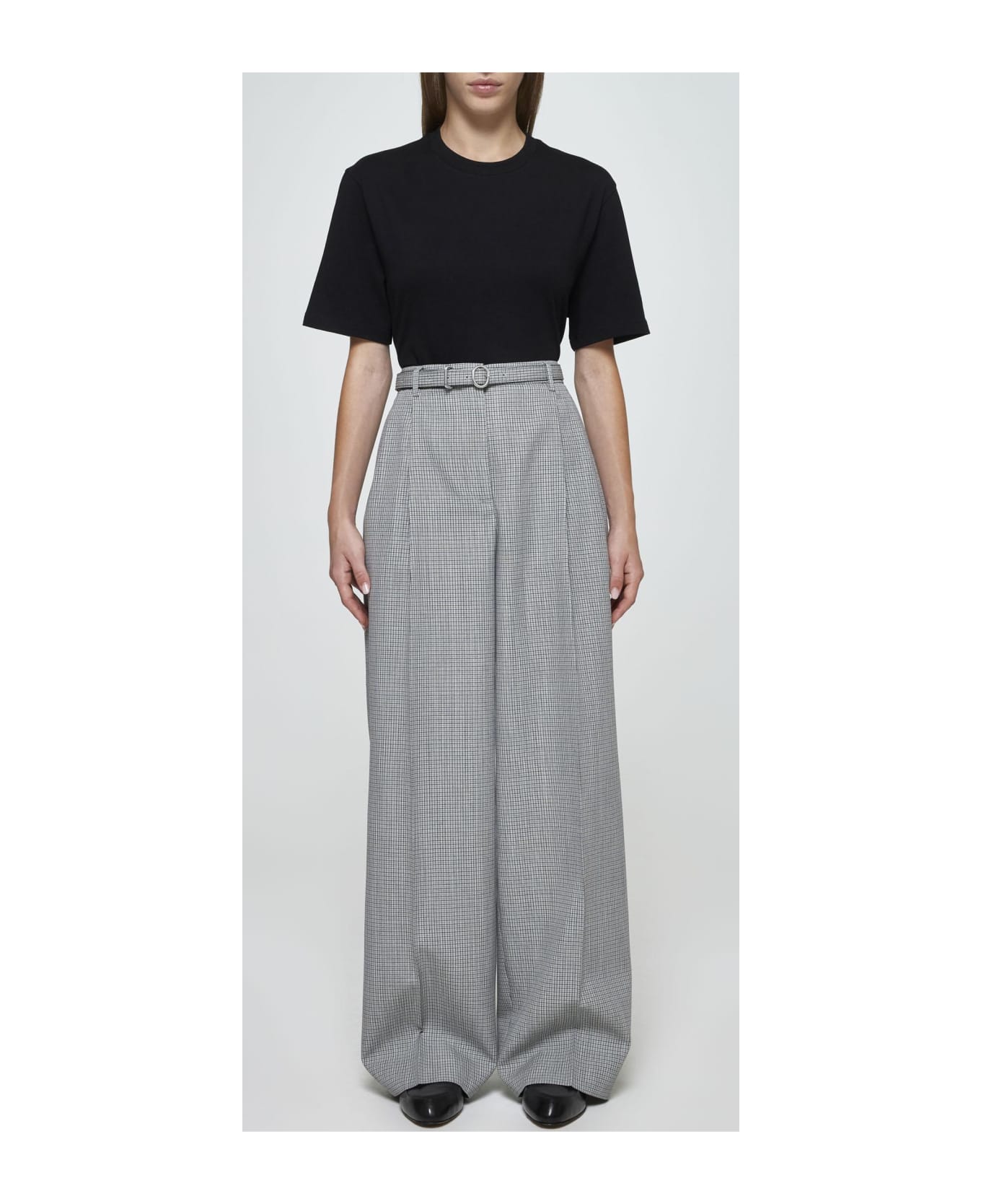 Jil Sander Micro-check Wool Trousers - Grey