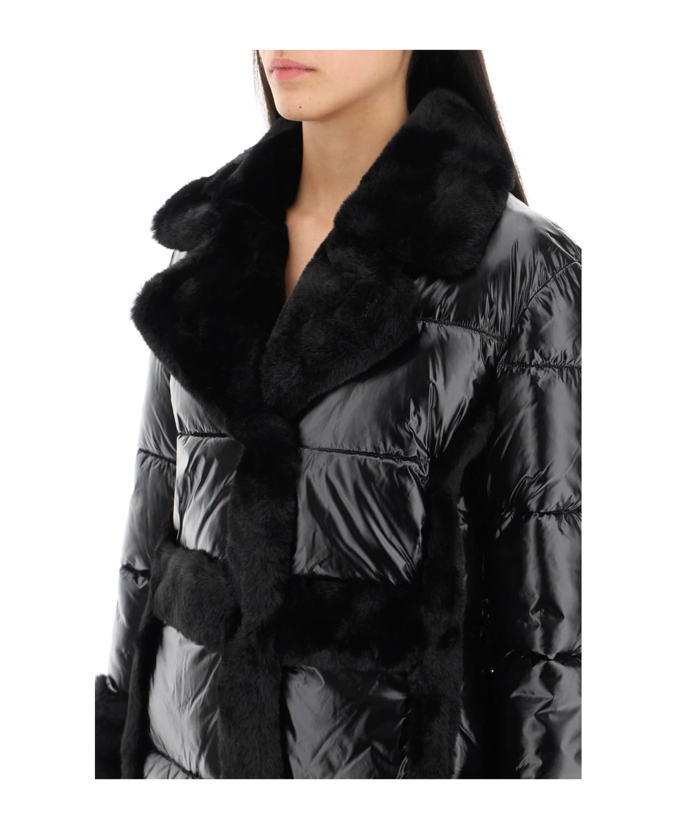 Guess by Marciano Puffer Jacket With Faux Fur Details - JET BLACK A996 (Black)