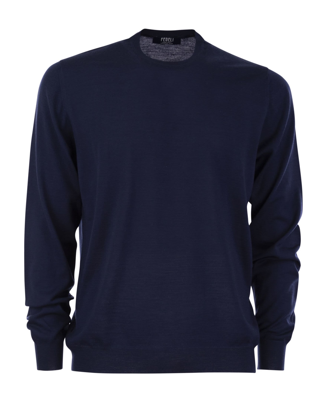 Fedeli Crew-neck Sweater In Superfine Virgin Wool - Blue