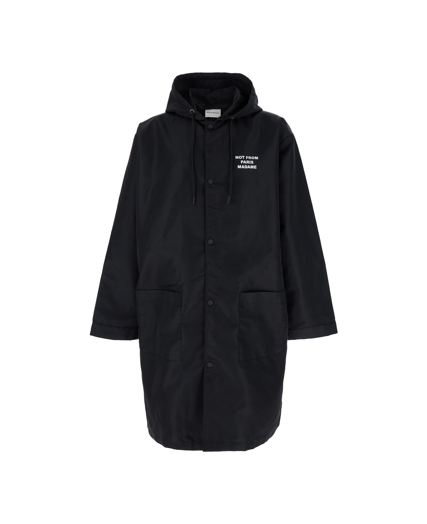 Drôle de Monsieur Black Parka Coat With Logo In Techno Fabric Man - Nero