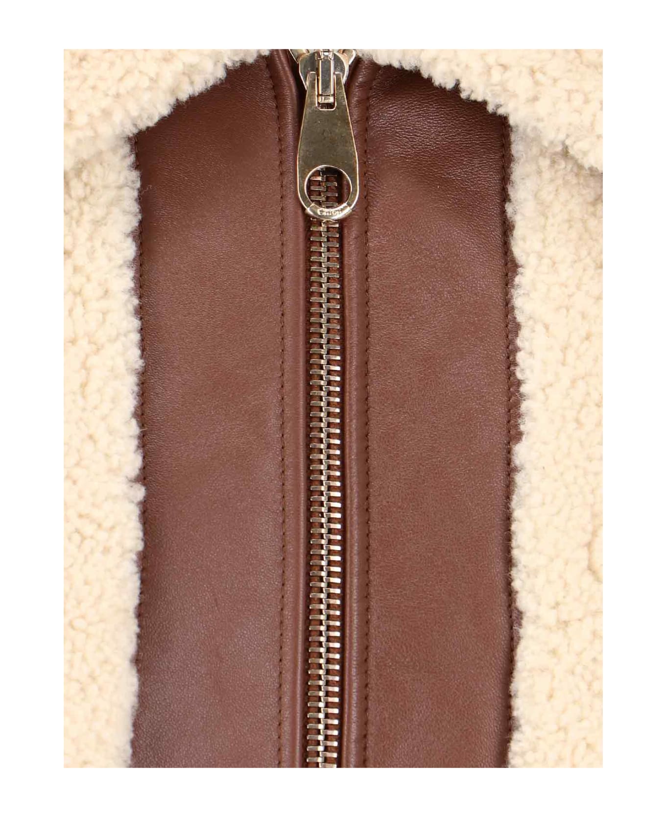 Chloé Beige And Brown Leather And Shearling Bomber Jacket - Cream