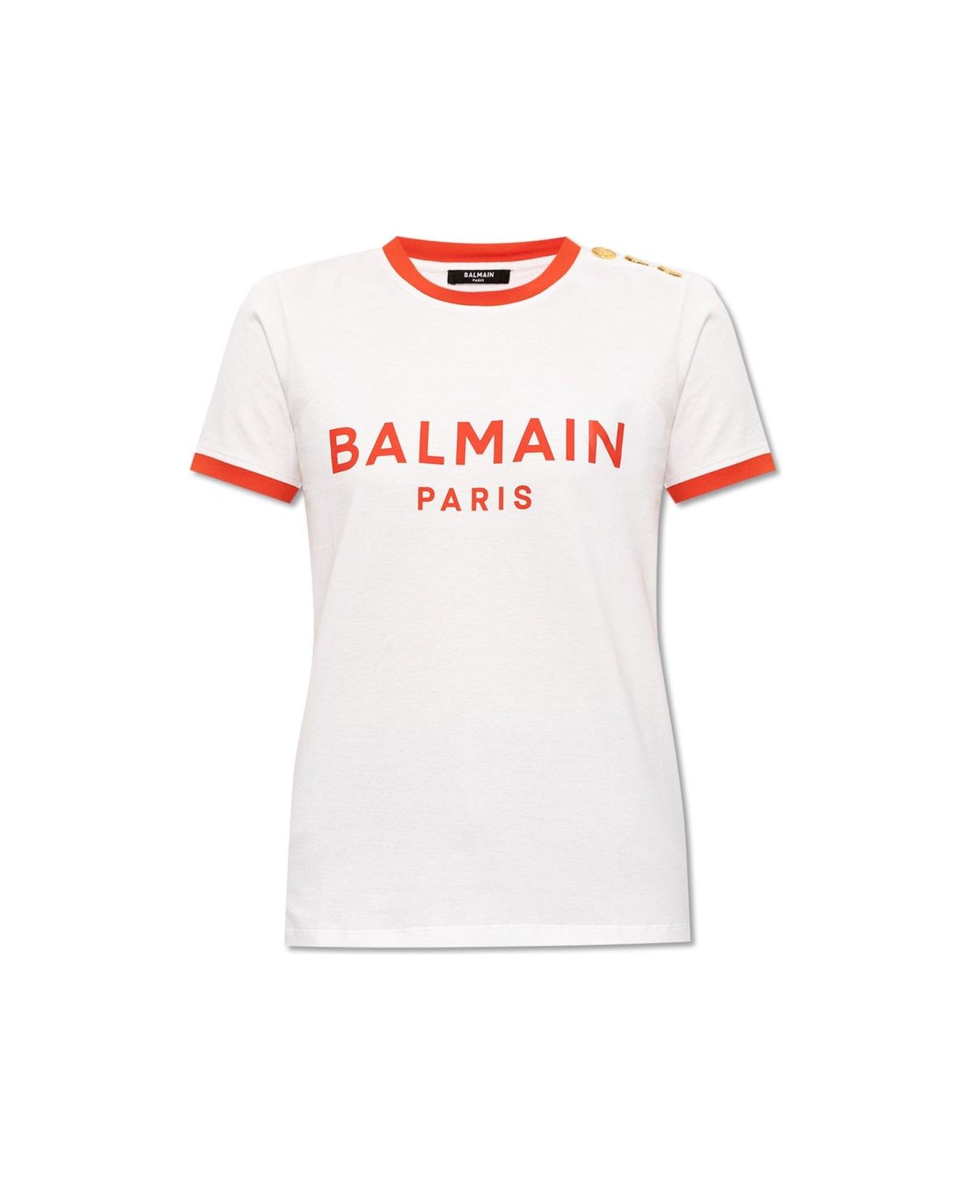 Balmain Logo Printed Crewneck T-shirt - Gqt Blanc Rouge Tシャツ