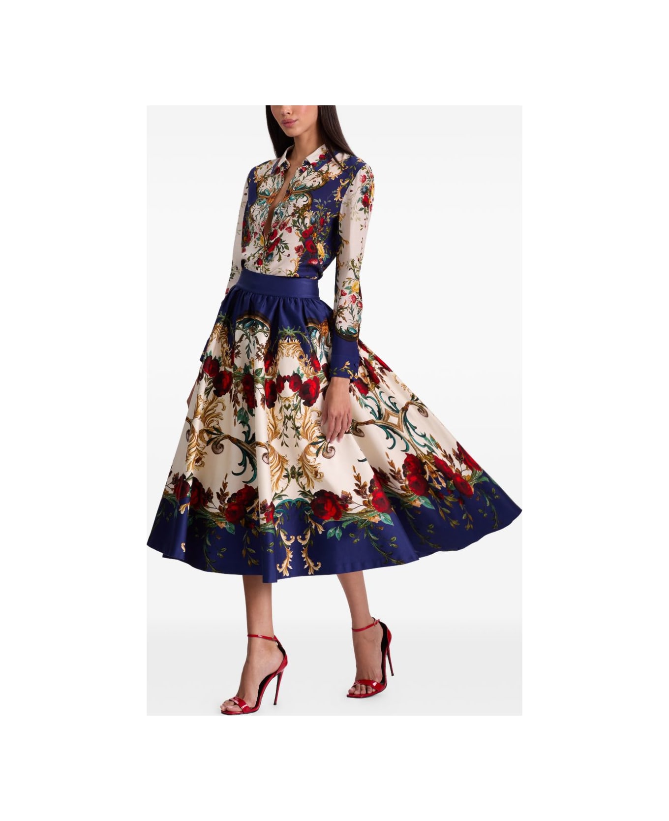 Alice + Olivia Printed Midi Skirt - Blue