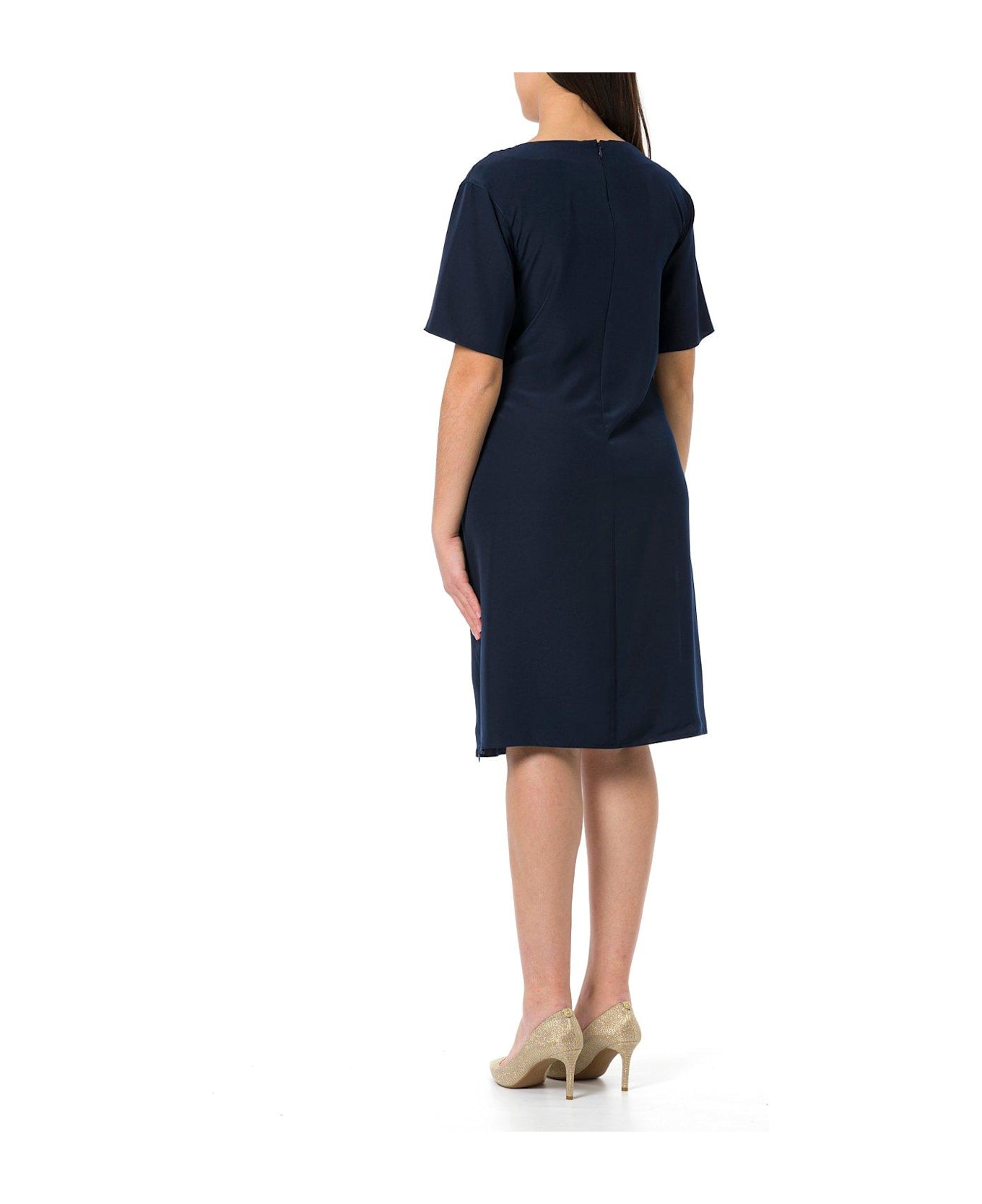 Emporio Armani Crewneck Side Tie Mini Dress - Blue