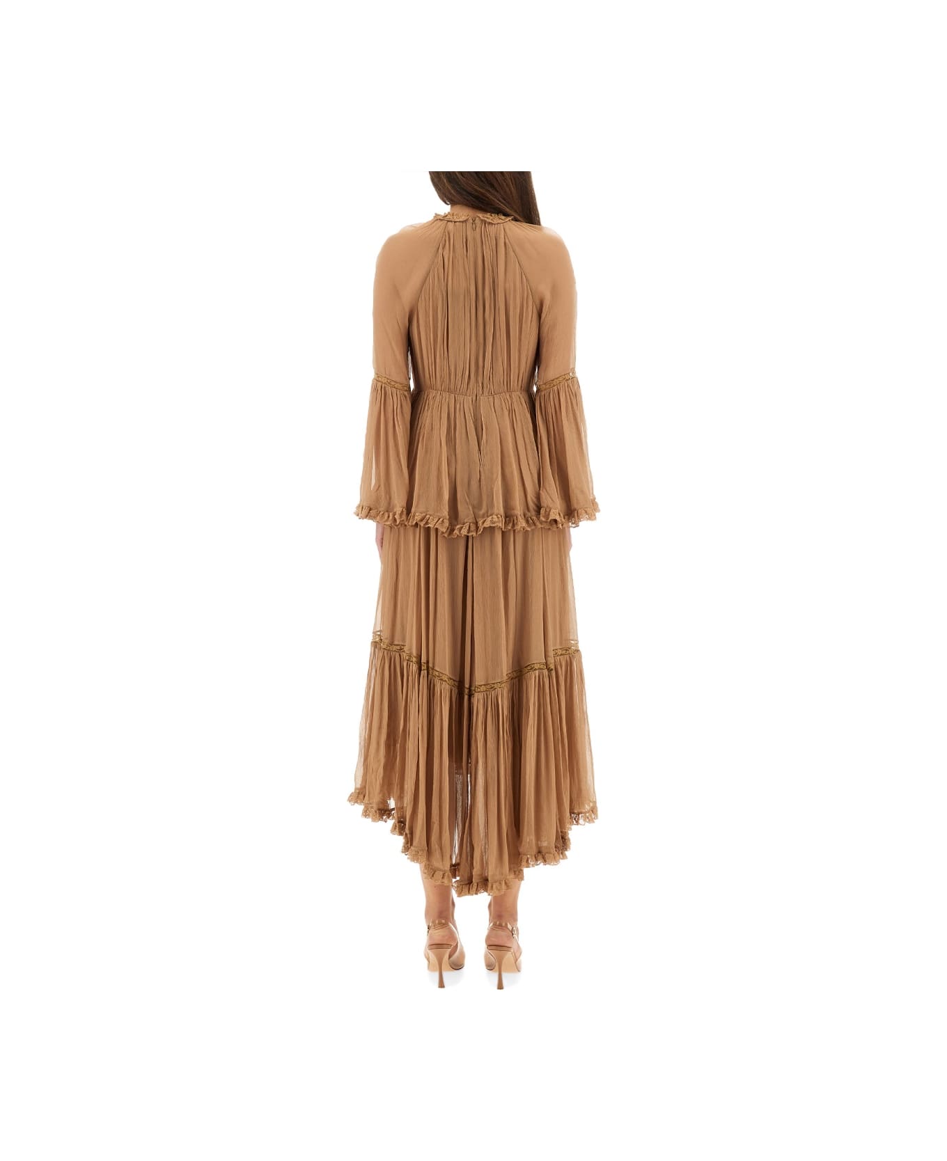 Zimmermann "hypnotic Peplum" Ruffle Dress - BEIGE