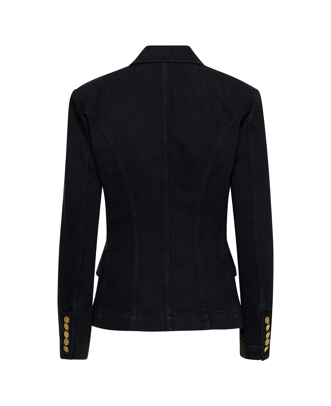 Balmain Black Double-breasted Jacket With Gold-colored Buttons In Cotton Denim Woman - Black