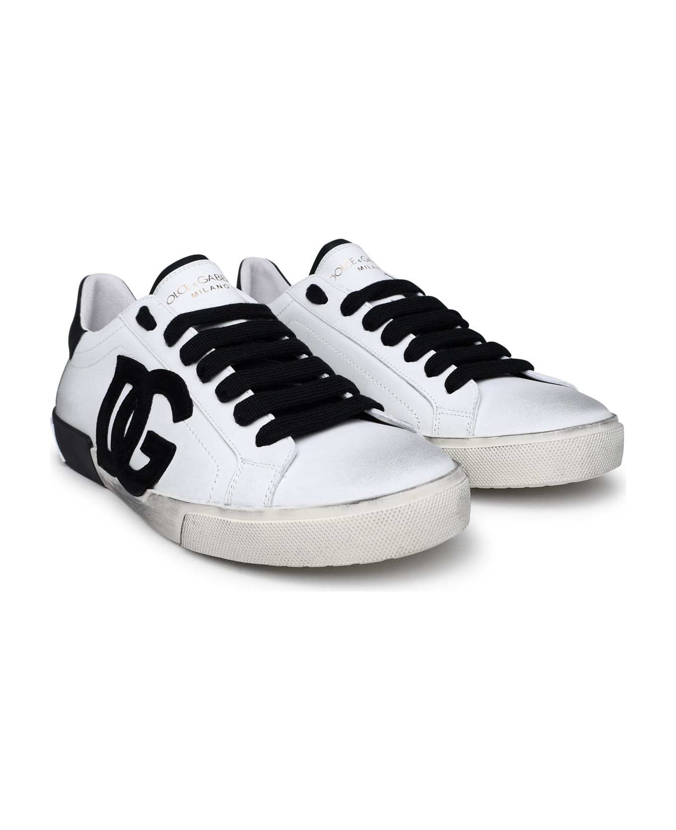 Dolce & Gabbana White Leather Sneakers - BIANCO/NERO