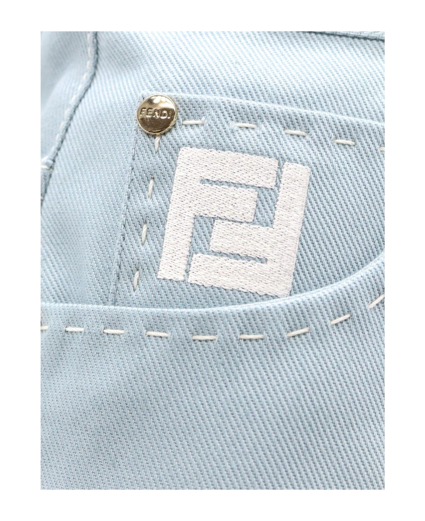 Fendi Ff Embroidered Denim Shorts - Blue