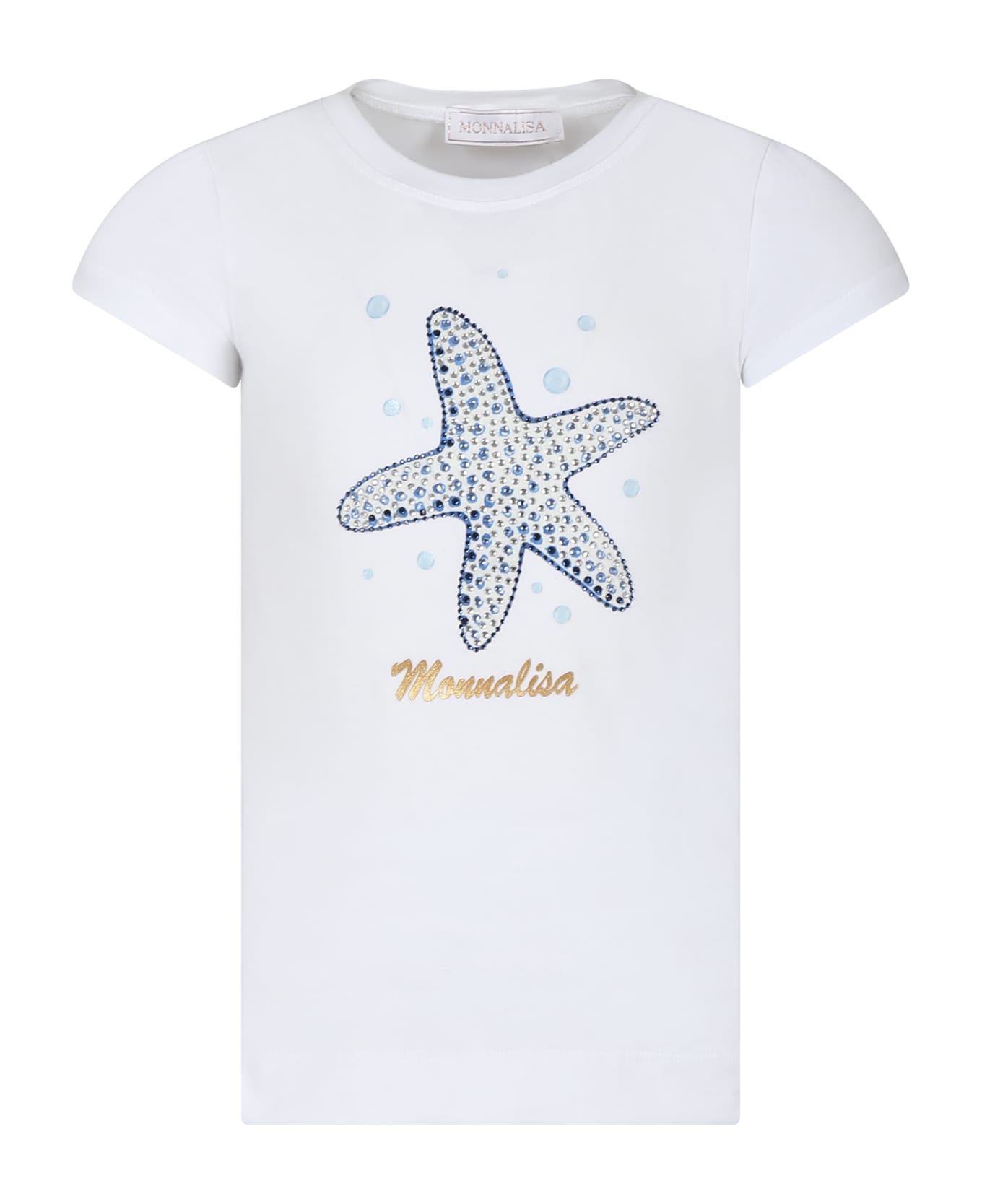 Monnalisa White T-shirt For Girl With Starfish And Logo - White Tシャツ＆ポロシャツ