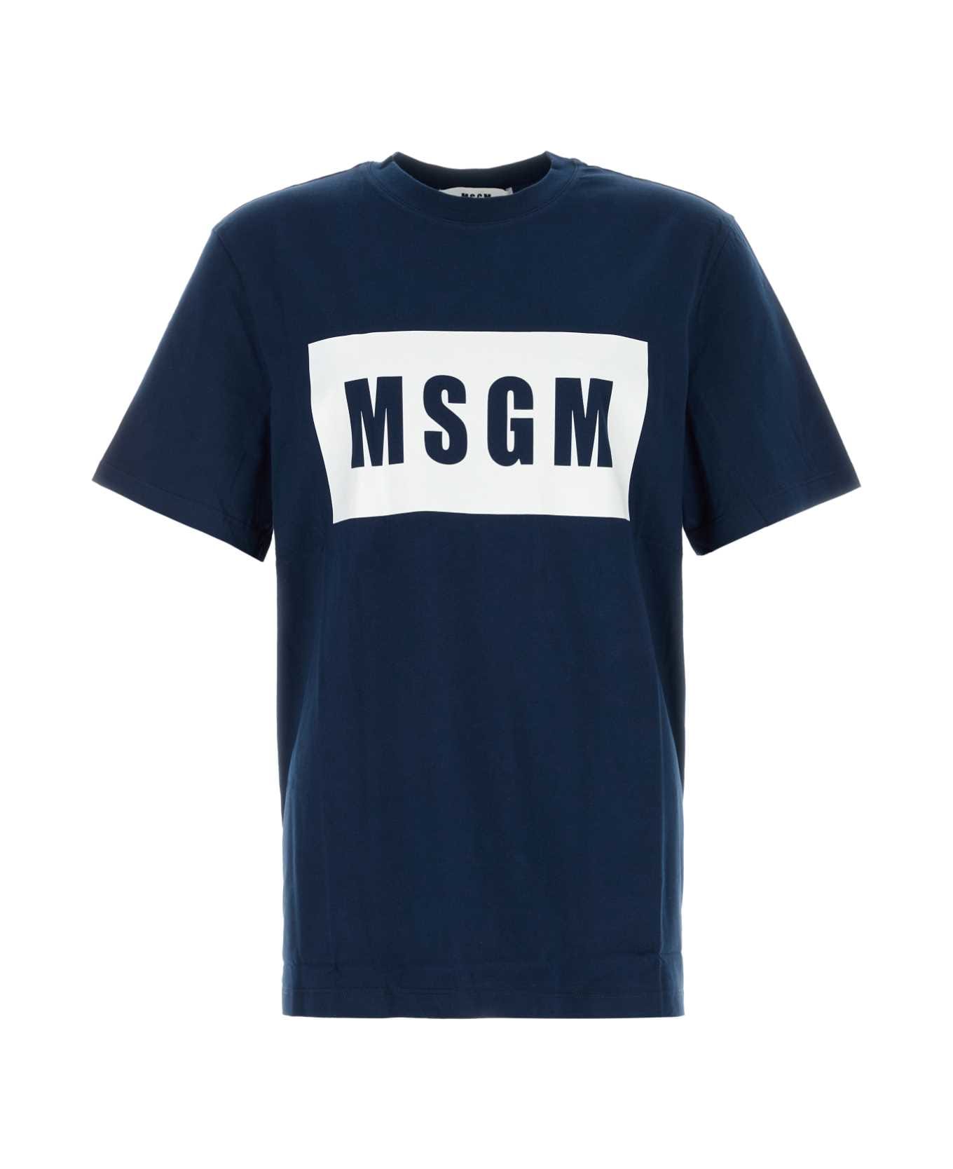 MSGM Navy Blue Cotton T-shirt - NAVY
