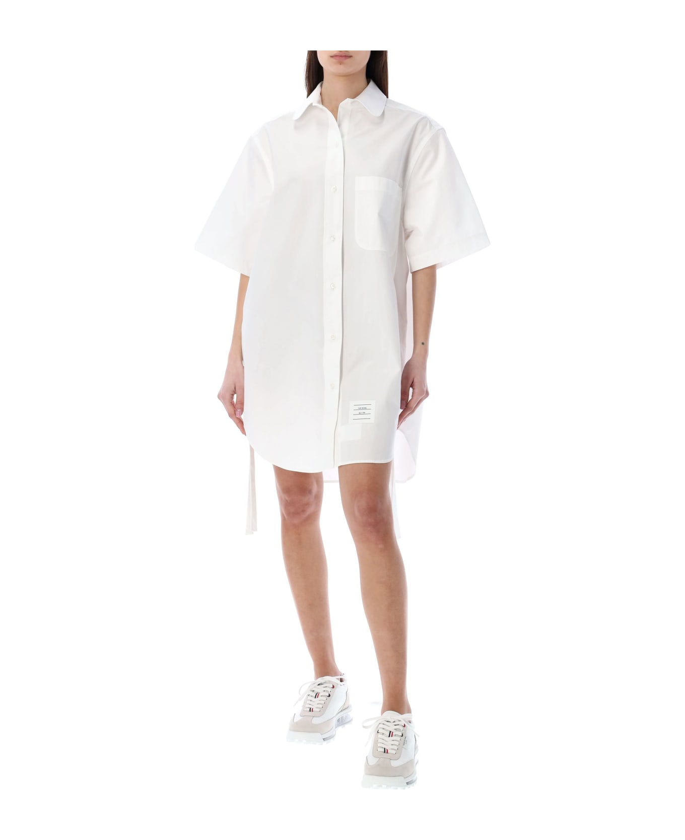 Thom Browne Gathered Side Seams Shirt Dress - White