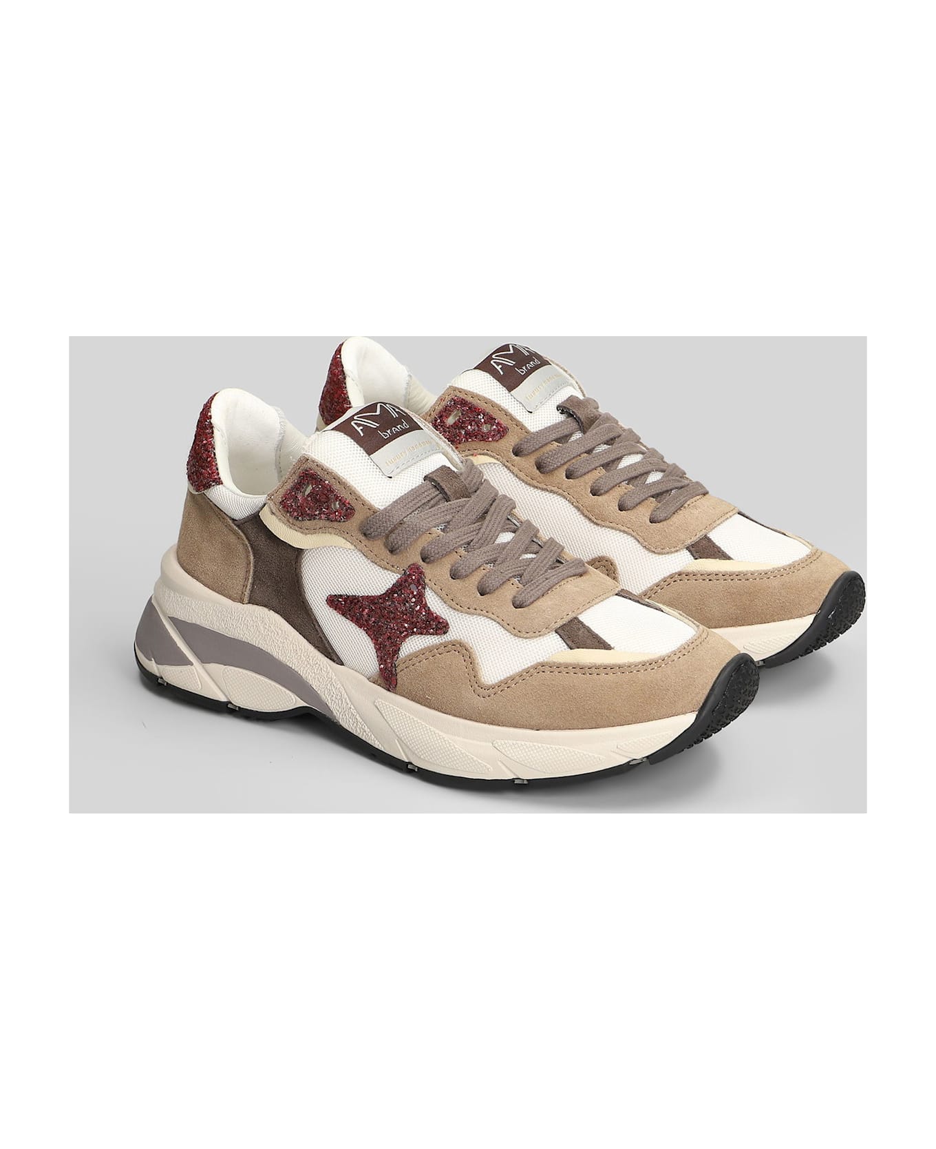 AMA-BRAND Sneakers In Beige Suede And Fabric - beige