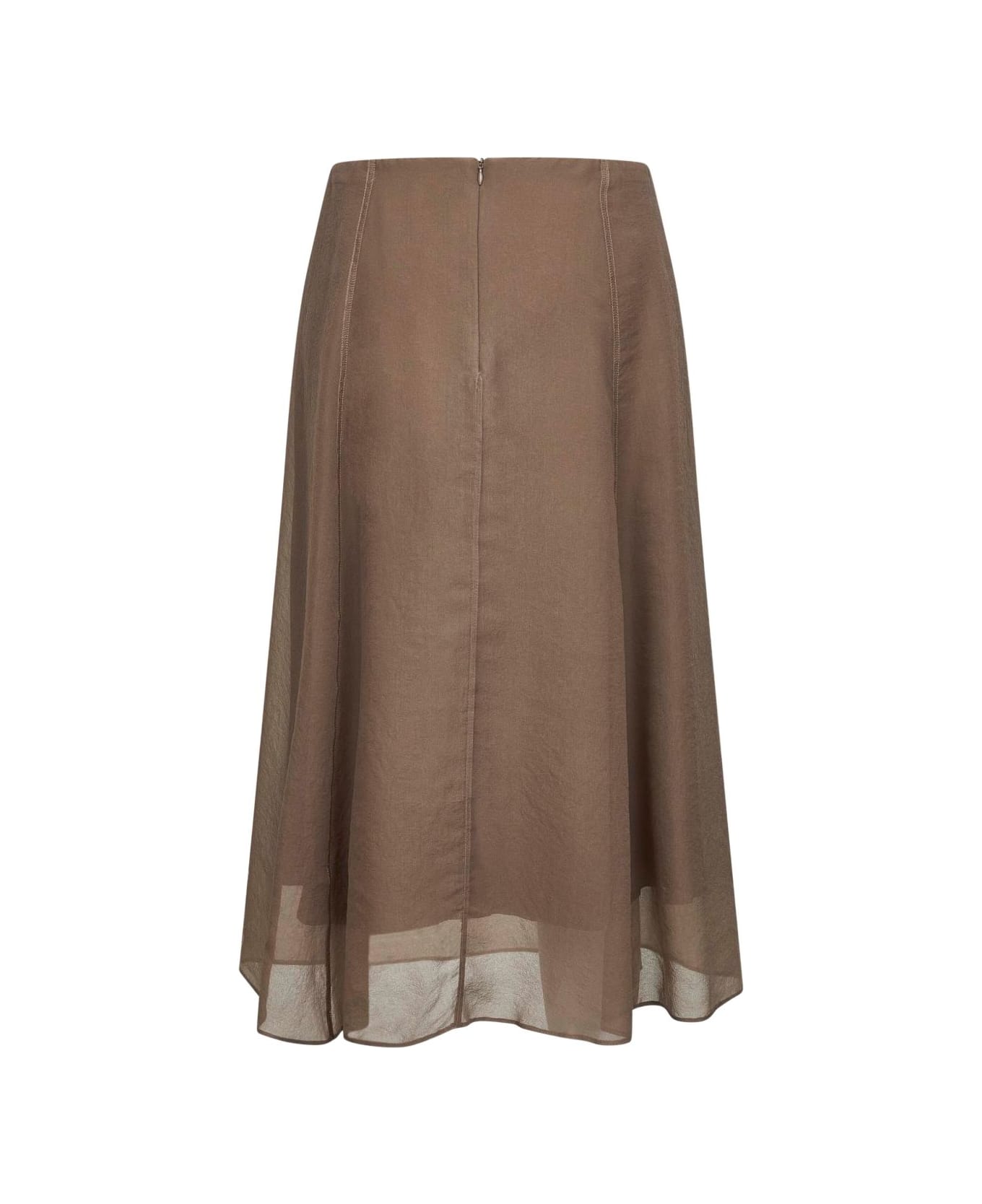 Brunello Cucinelli Silk Midi Skirt - Brown