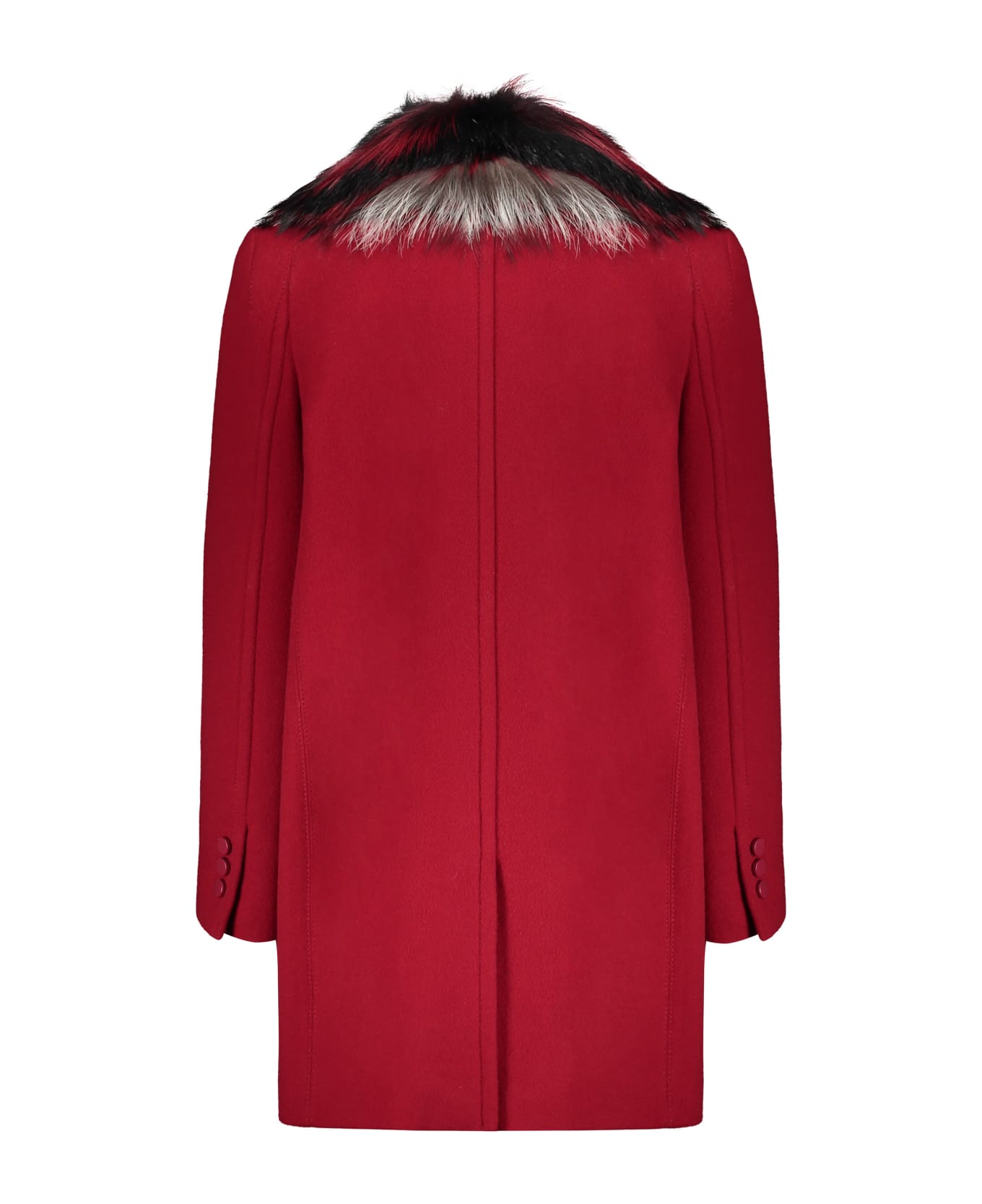 Fendi Virgin Wool Coat With Fox Fur - red