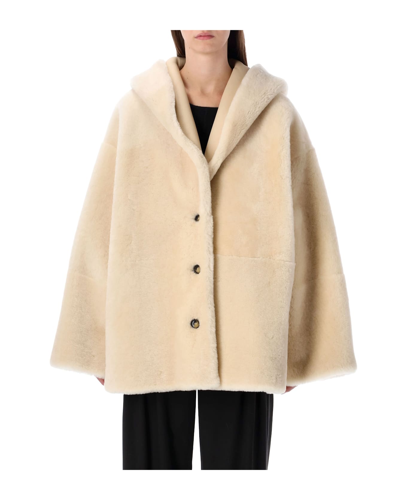 Alberta Ferretti Reversible Hooded Shearling Jacket - Avorio