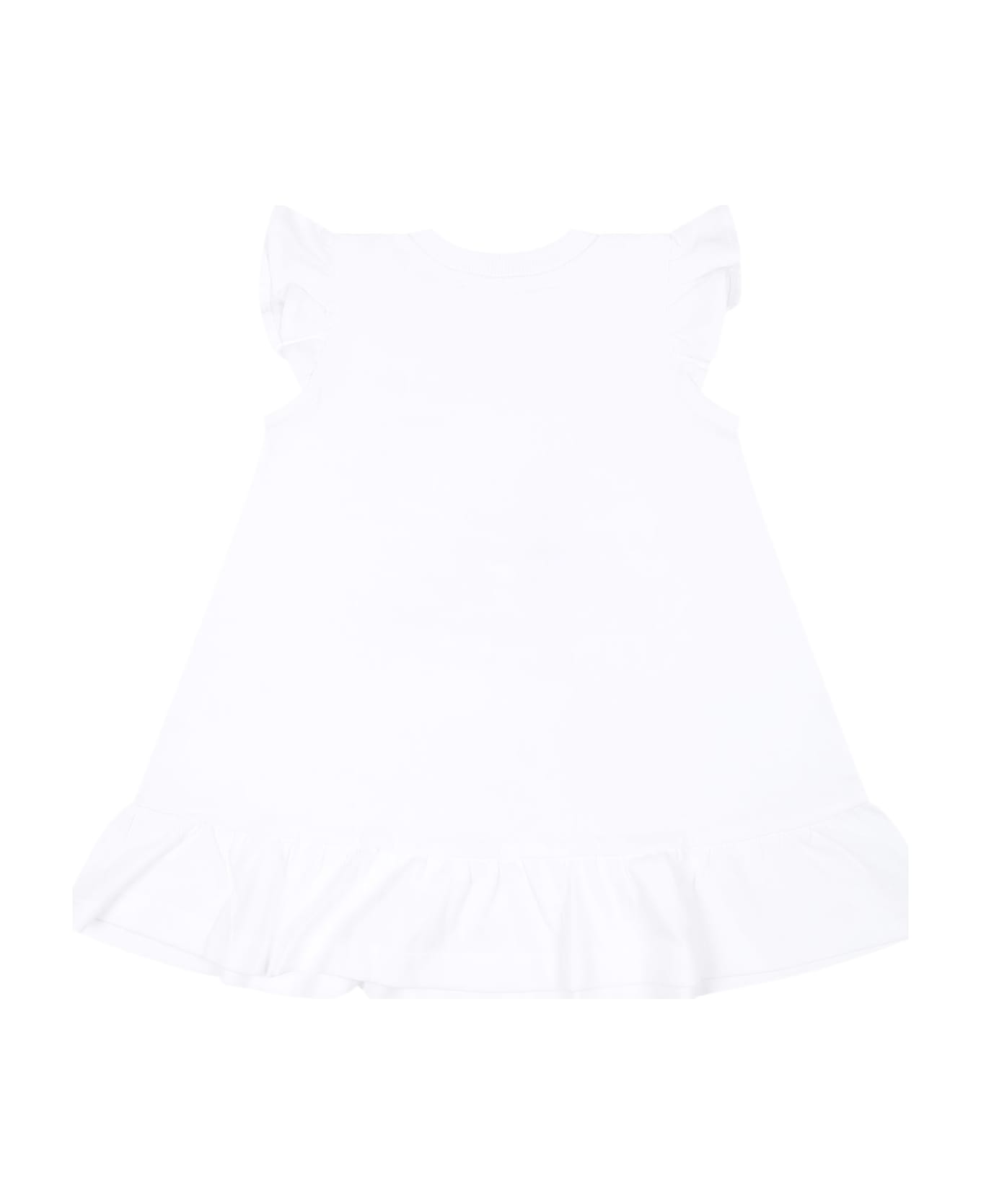 Moschino White Dress For Baby Girl With Black Print - White