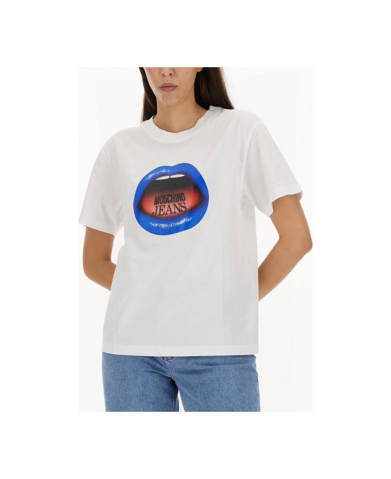 M05CH1N0 Jeans Mouth Print T-shirt - MULTICOLOUR