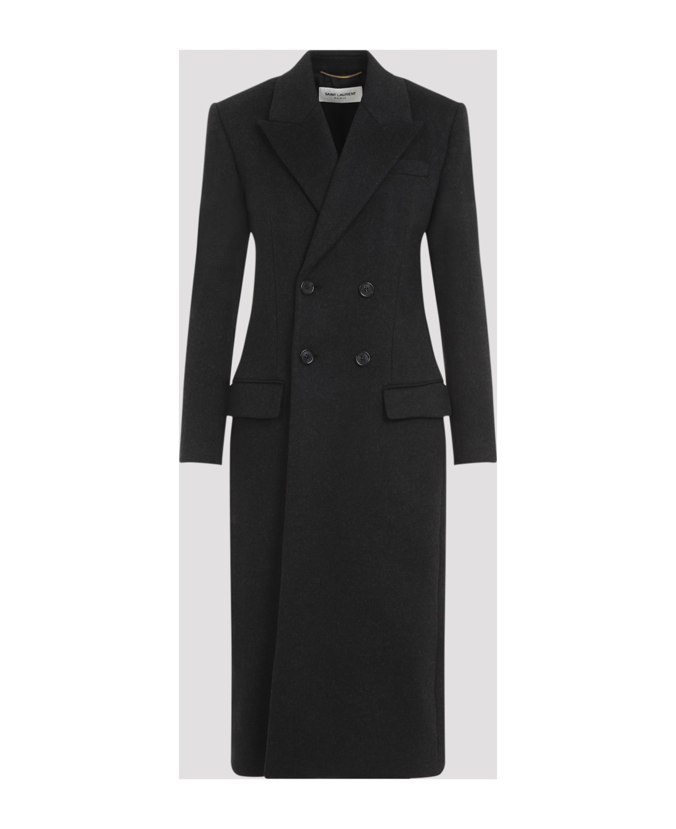 Saint Laurent Slate Wool And Cashmere Coat - ANTHRACITE