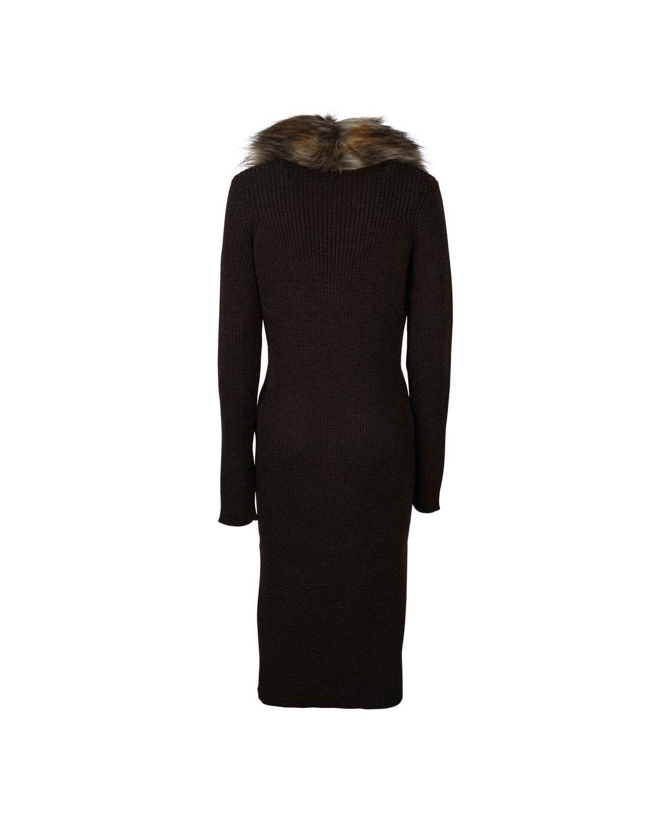 Saint Laurent Long-sleeved Cardigan Dress - BROWN