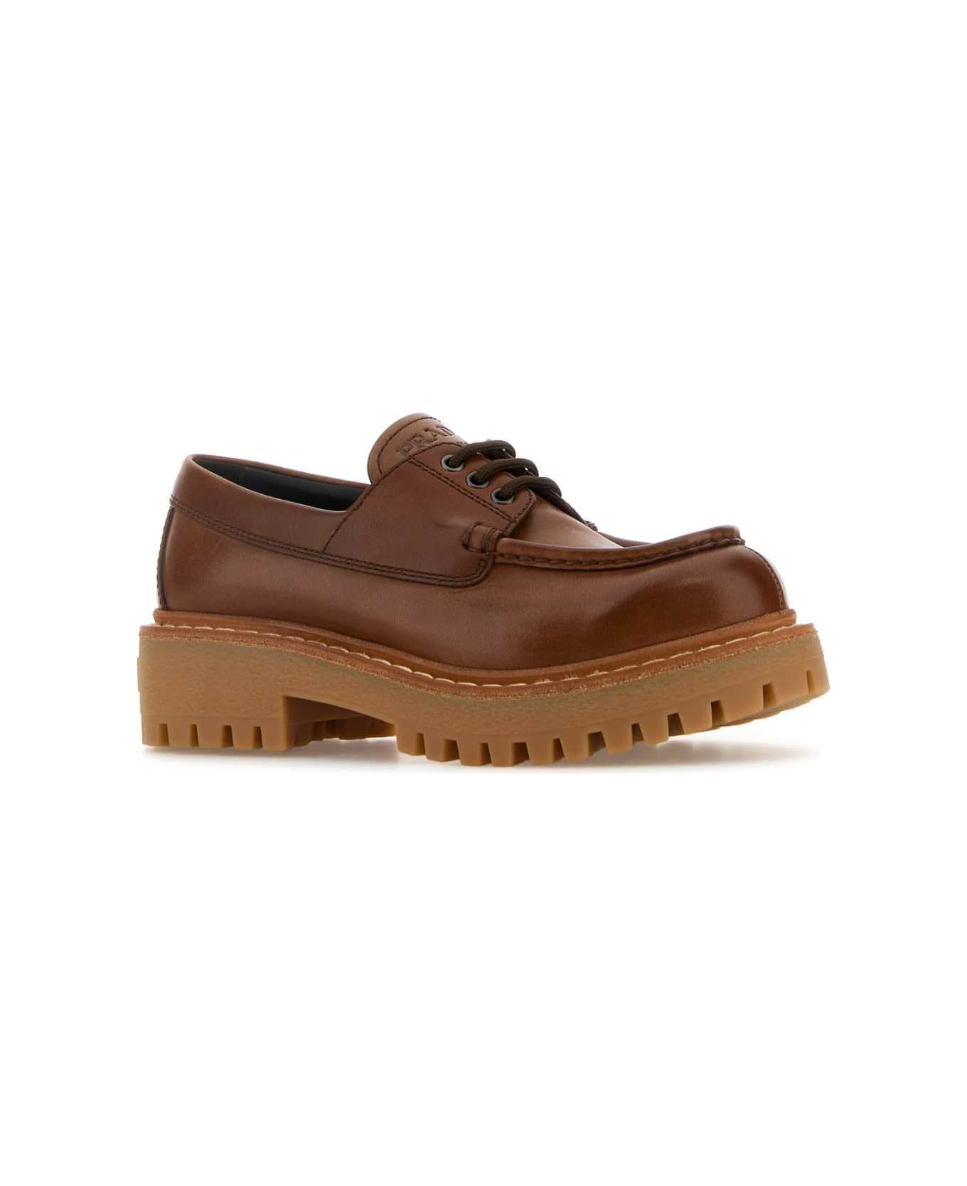 Prada Caramel Leather Lace-up Shoes - COGNAC