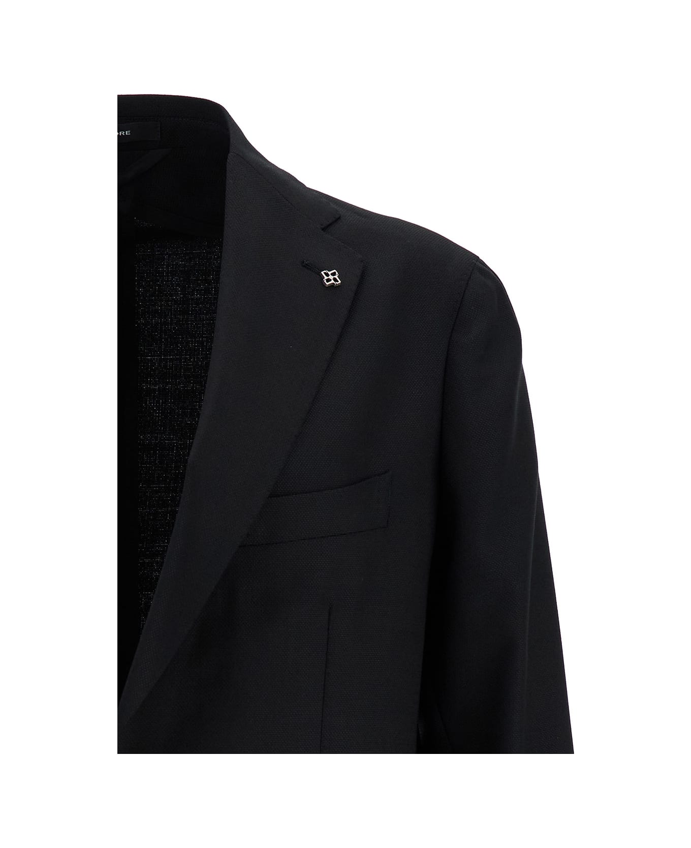 Tagliatore Black Single-breasted Jacket With Logo Detail In Stretch Wool Man - Black ブレザー