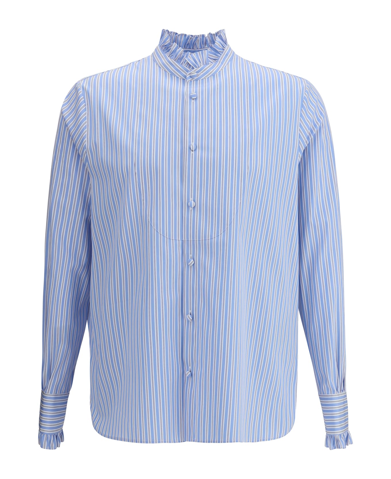 Valentino Striped Plastron And Ruffle Shirt