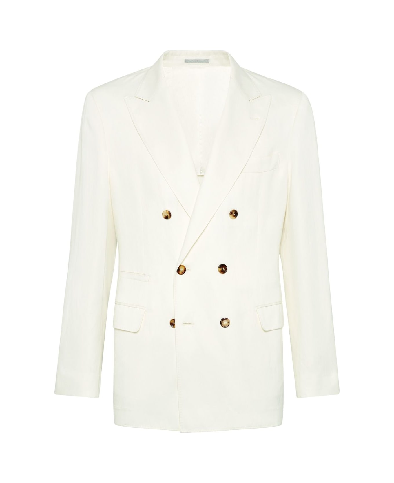 Brunello Cucinelli Linen Blend Double-breasted Jacket - White